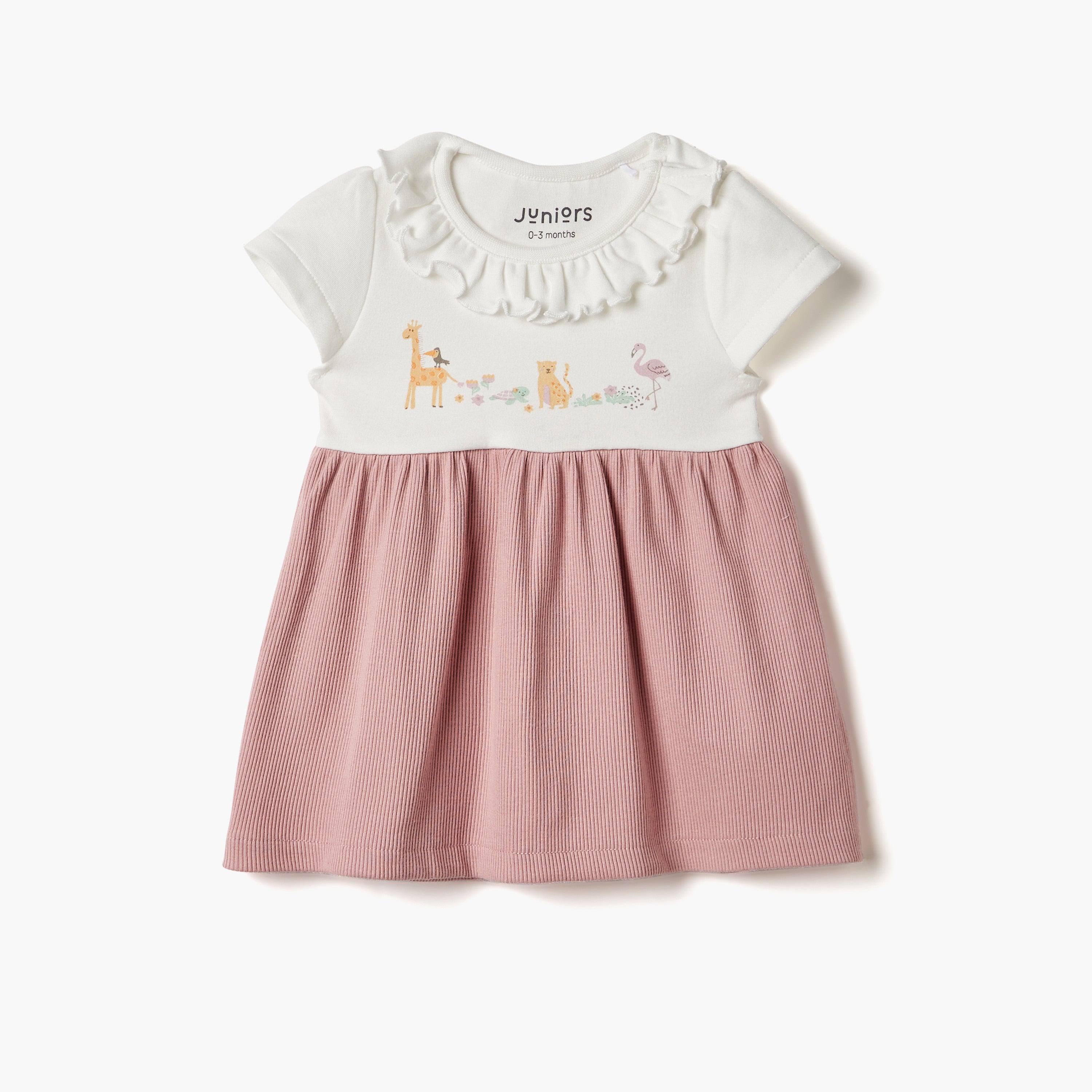 Juniors Animal Print A-line Dress with Short Sleeves - Pink / 12-18 mths