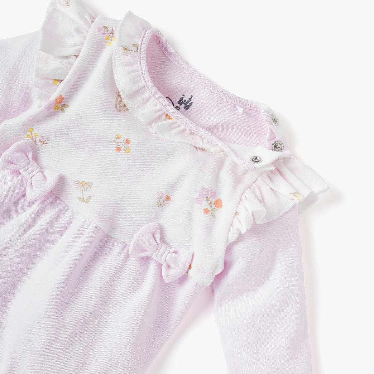 Disney Bow Applique Sleepsuit with Ruffle Detail and Long Sleeves
