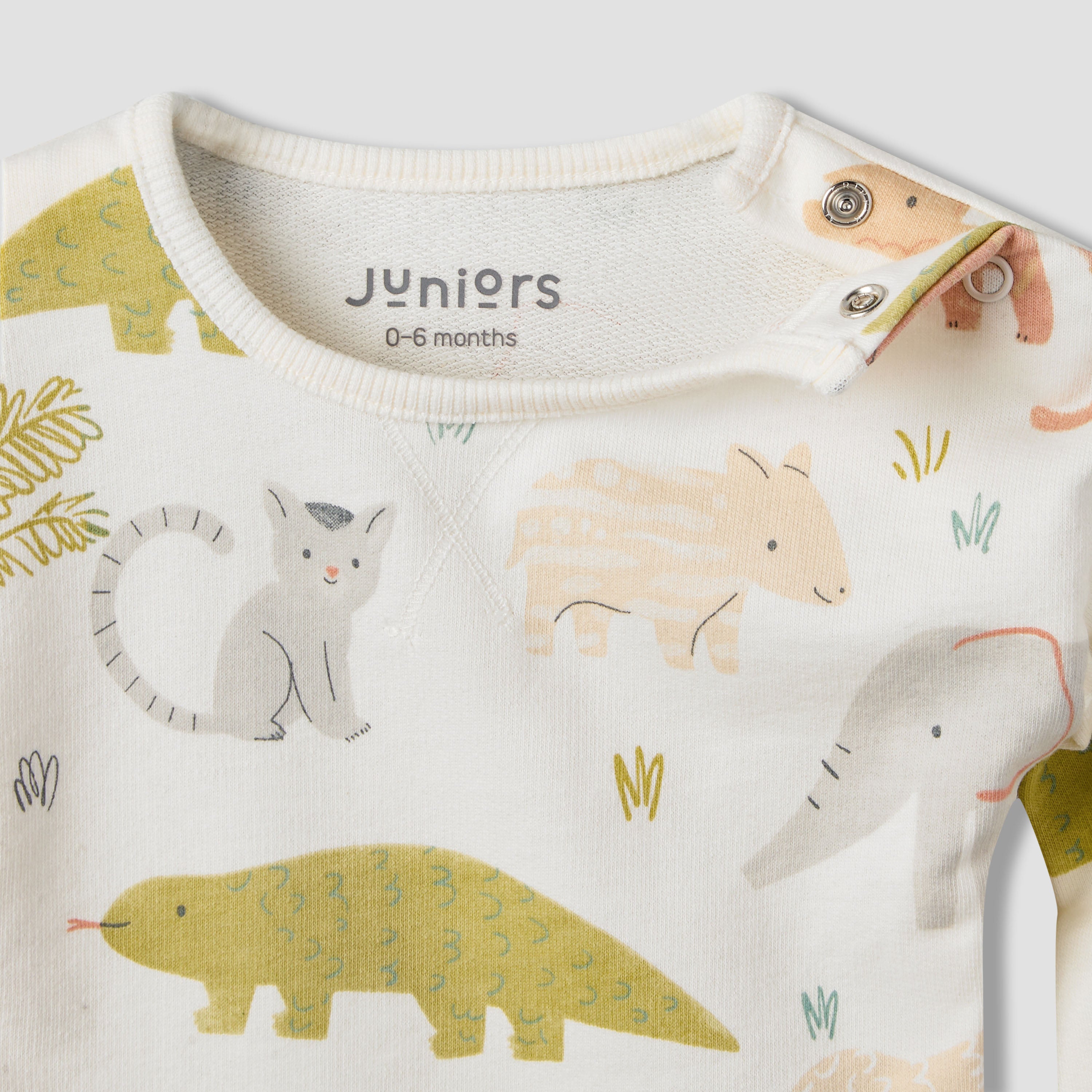 Juniors Cotton Crew Neck Long Sleeves Pyjama Set with Safari Print