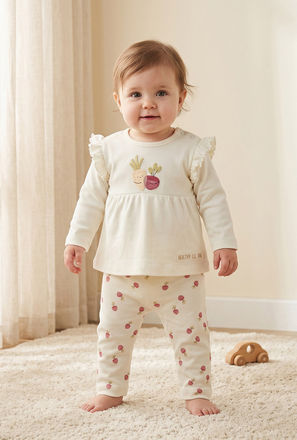 Juniors Cotton Crew Neck Long Sleeves Pyjama Set with Turnip Print