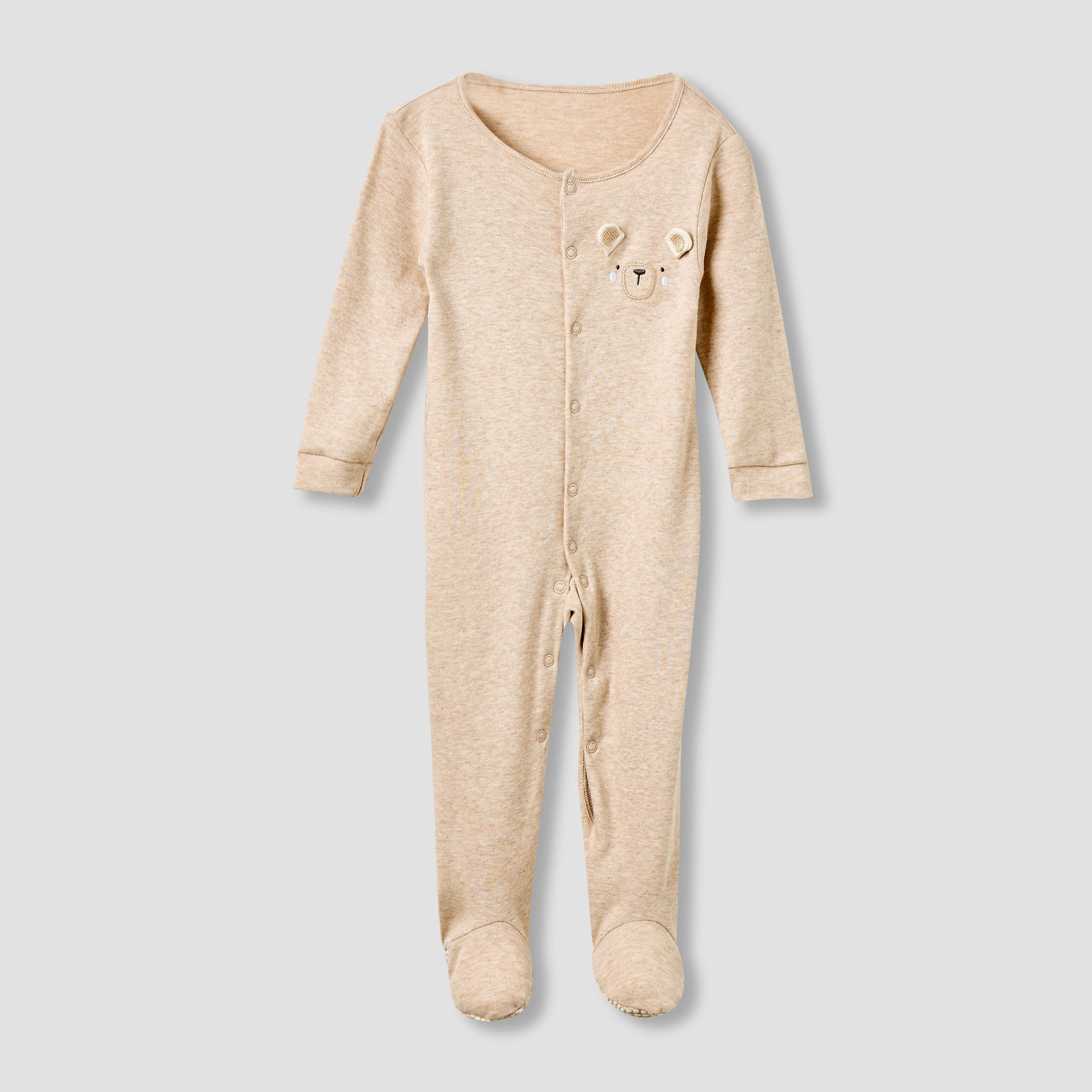 Juniors Crew Neck Sleepsuit with Bear Print - Cotton - Long Sleeves - Set of 3
