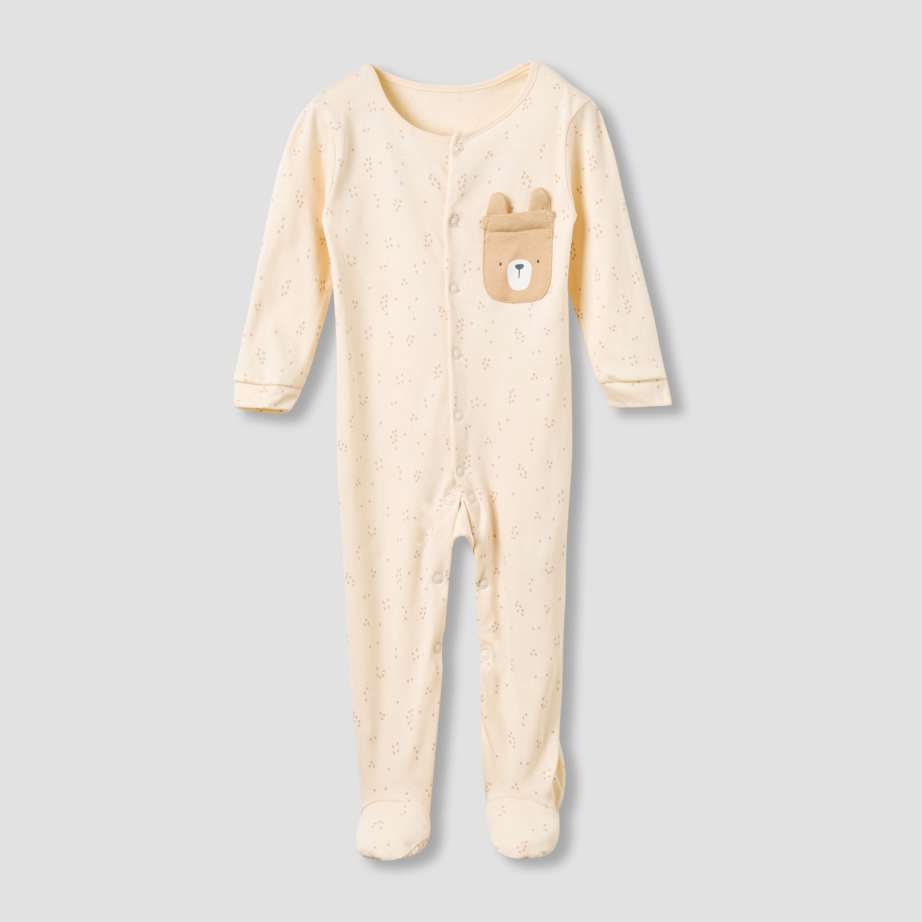 Juniors Crew Neck Sleepsuit with Bear Print - Cotton - Long Sleeves - Set of 3