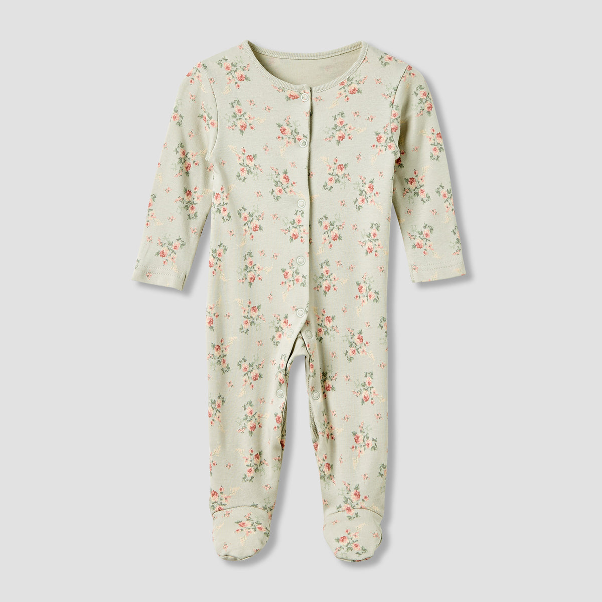 Juniors Crew Neck Sleepsuit with Floral Print - Cotton - Long Sleeves - Set of 3