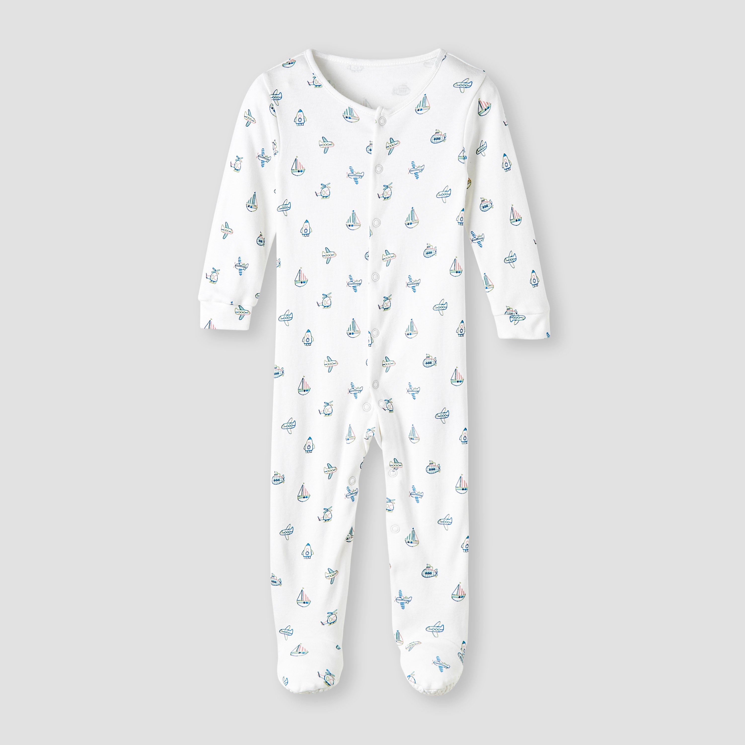 Juniors Round Neck Sleepsuit with Snap Button Closure - Cotton - Long Sleeves