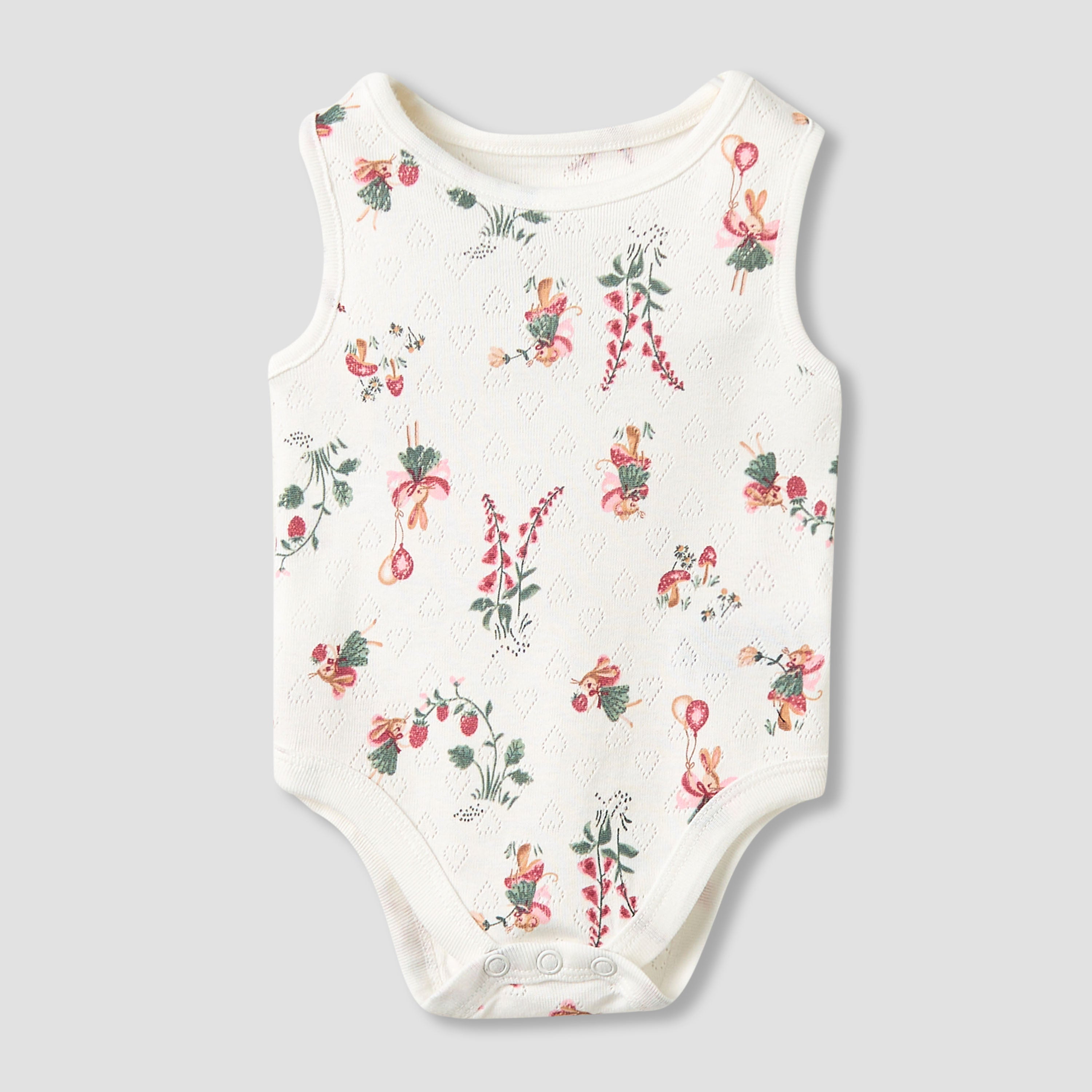 Set of 5, Juniors Cotton Crew Neck Sleeveless Bodysuit with Print