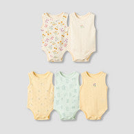 Set of 5, Juniors Cotton Crew Neck Sleeveless Bodysuit with Floral Print-undefined-image-1