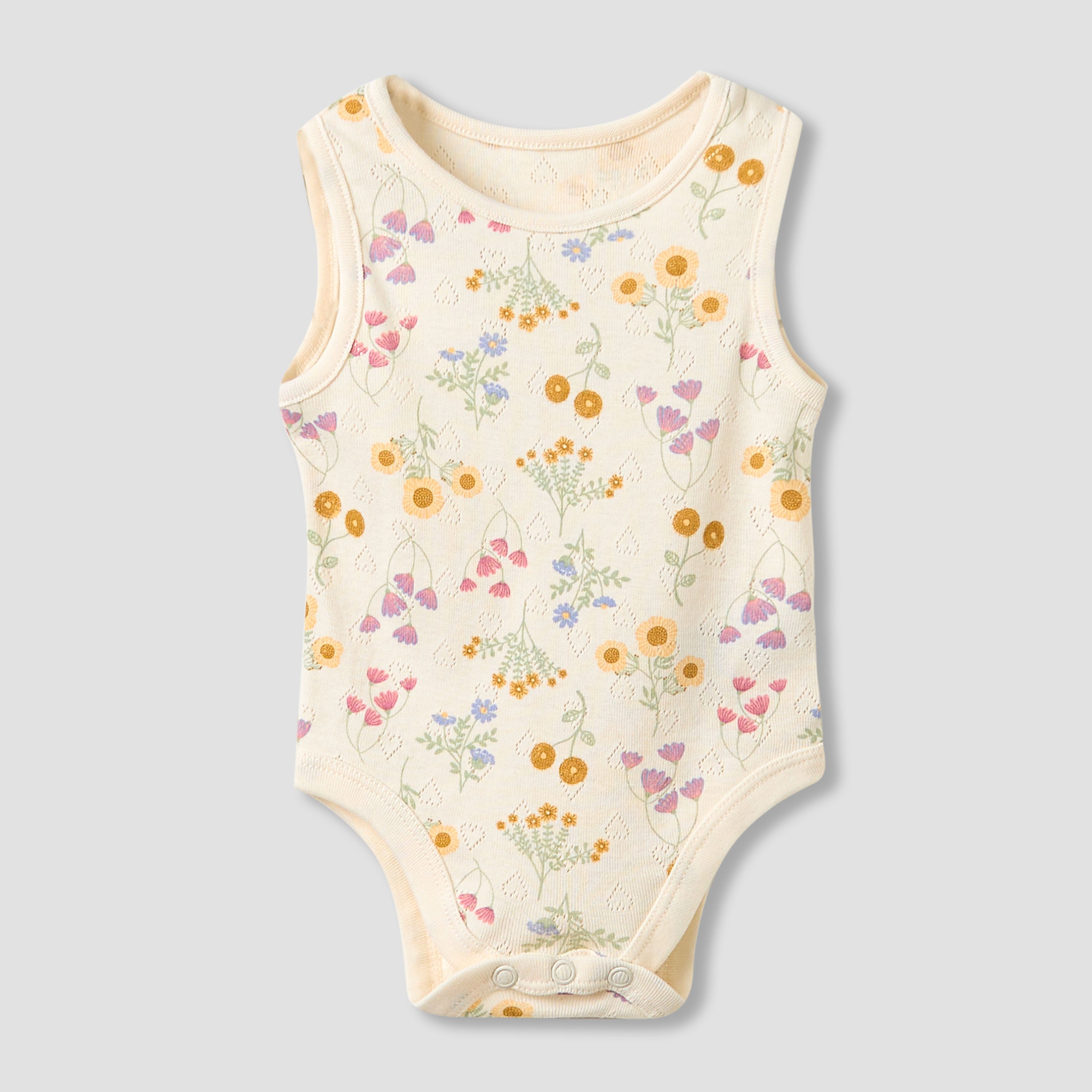 Set of 5, Juniors Cotton Crew Neck Sleeveless Bodysuit with Floral Print
