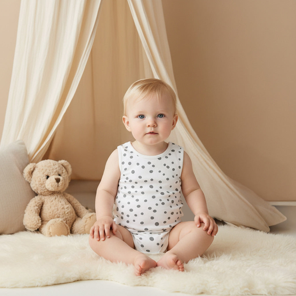 Juniors Round Neck Bodysuit with Snap Button Closure - Cotton - Sleeveless - Set of 7