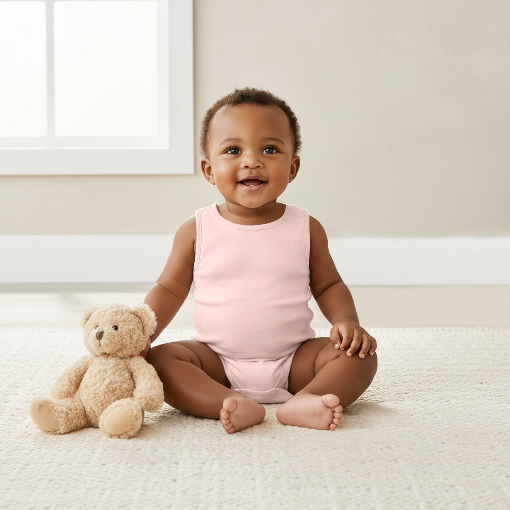 Juniors Round Neck Bodysuit with Snap Button Closure - Cotton - Sleeveless - Set of 7