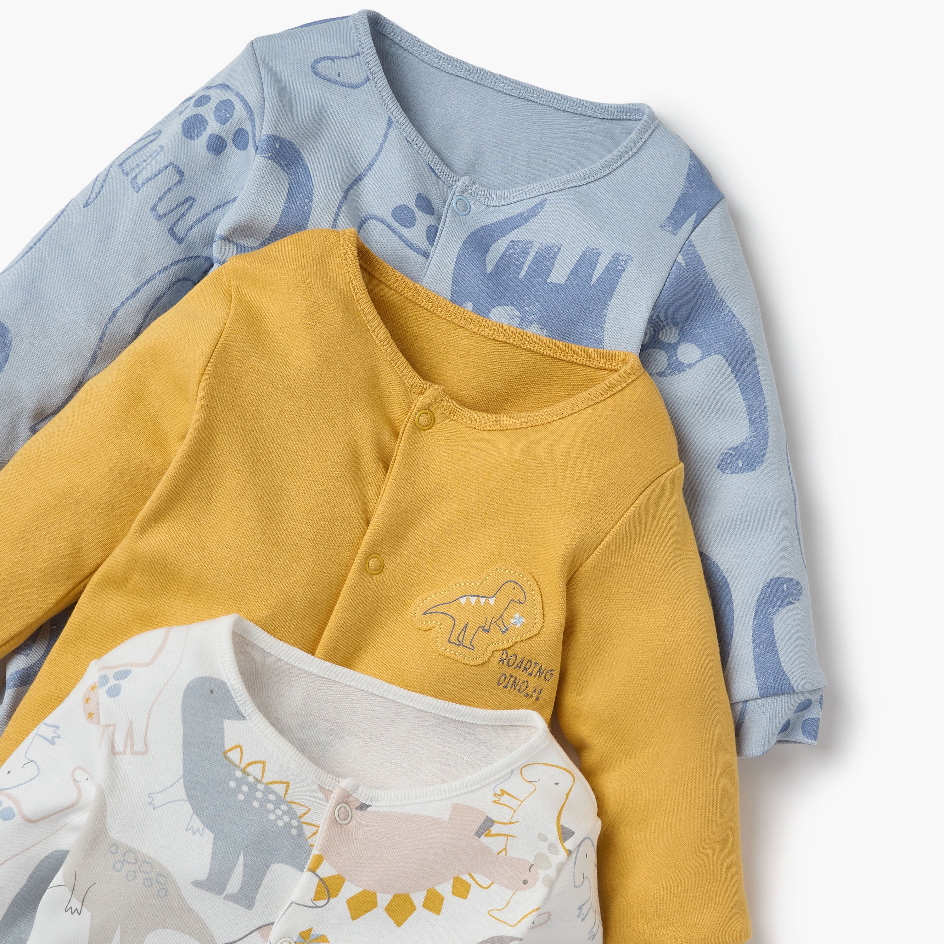 Juniors Dinosaur Print Sleepsuit with Long Sleeves - Set of 3