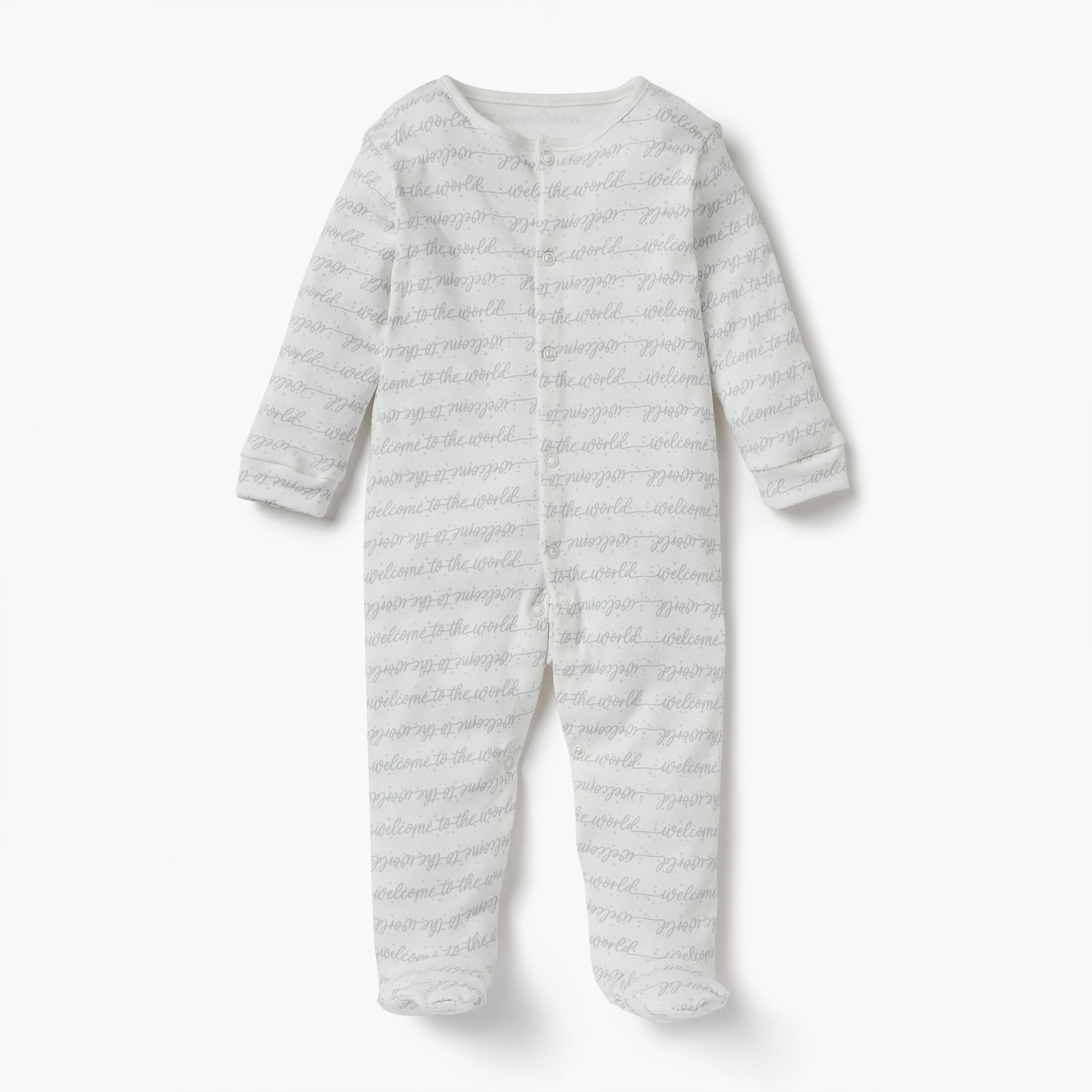 Juniors Printed Sleepsuit with Long Sleeves and Button Closure - Set of 3