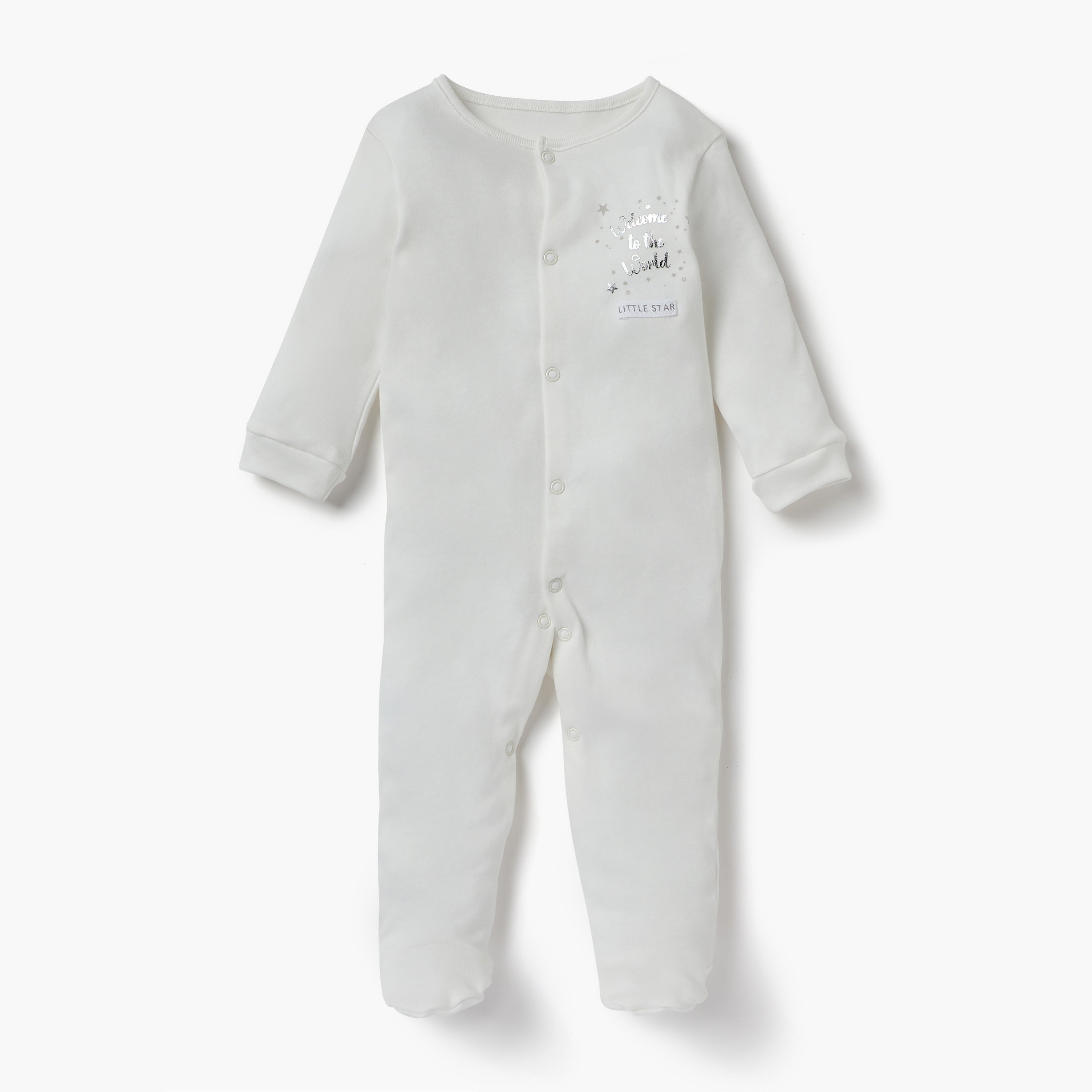 Juniors Printed Sleepsuit with Long Sleeves and Button Closure - Set of 3