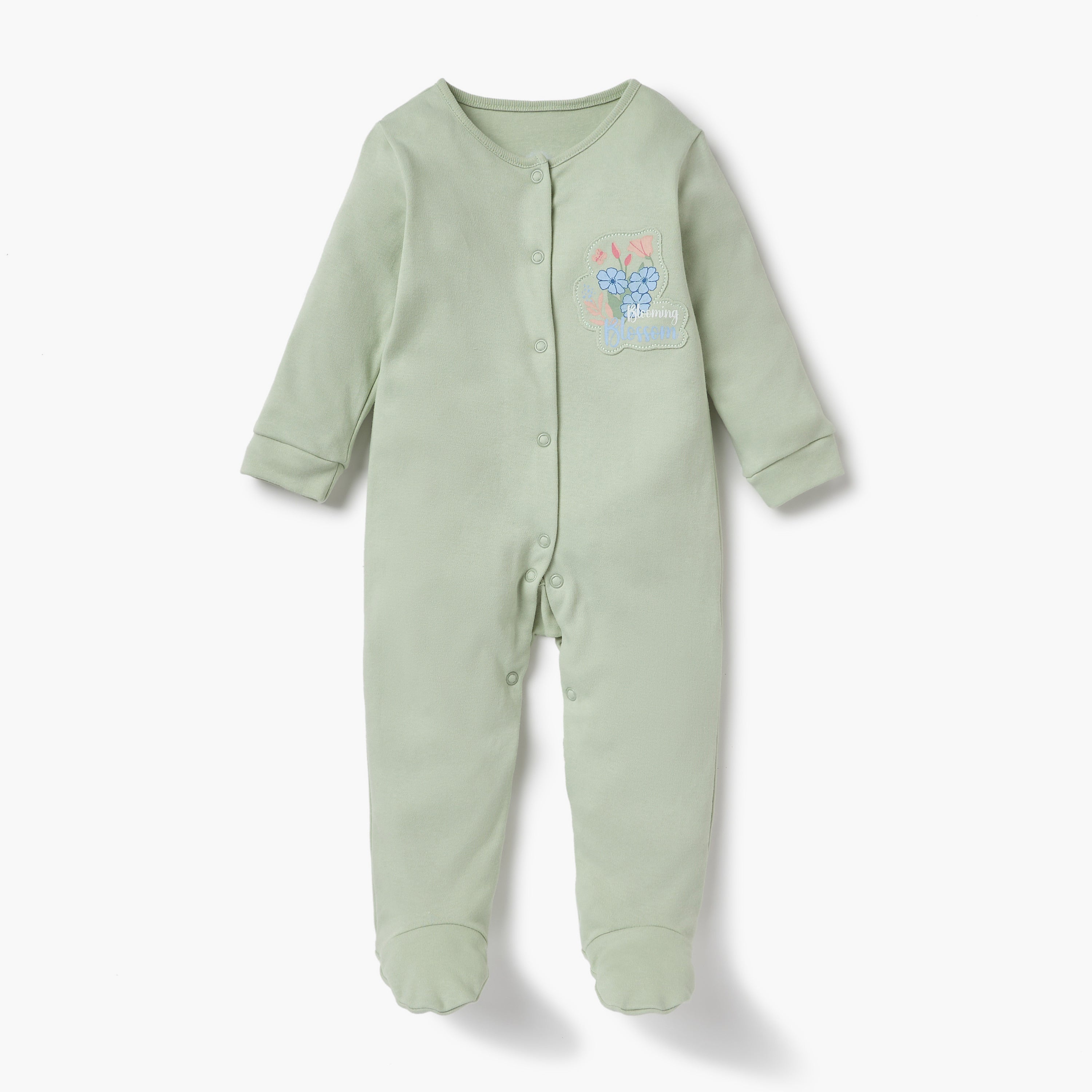 Juniors Printed Sleepsuit with Long Sleeves and Button Closure - Set of 3