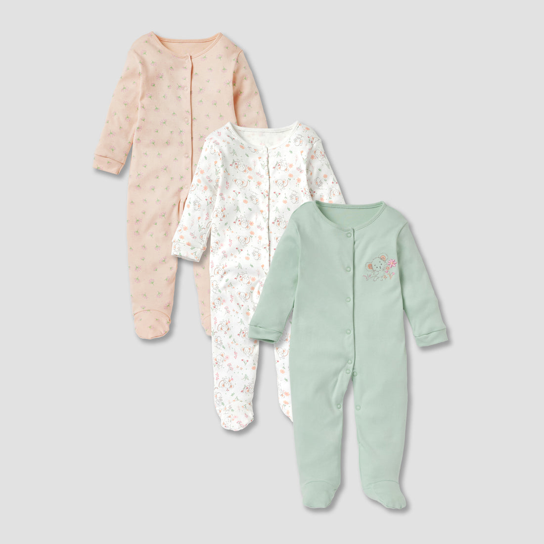 Juniors Assorted Closed Feet Sleepsuit - Set of 3 - Multicolour / 12-18 mths