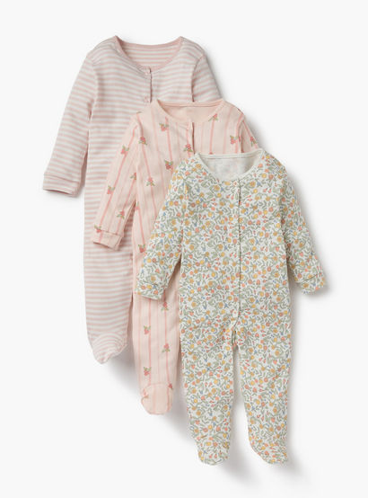 Juniors Printed Sleepsuit with Long Sleeves and Button Closure - Set of 3-baby-girls-clothing-nightwear-sleepsuits-image-1