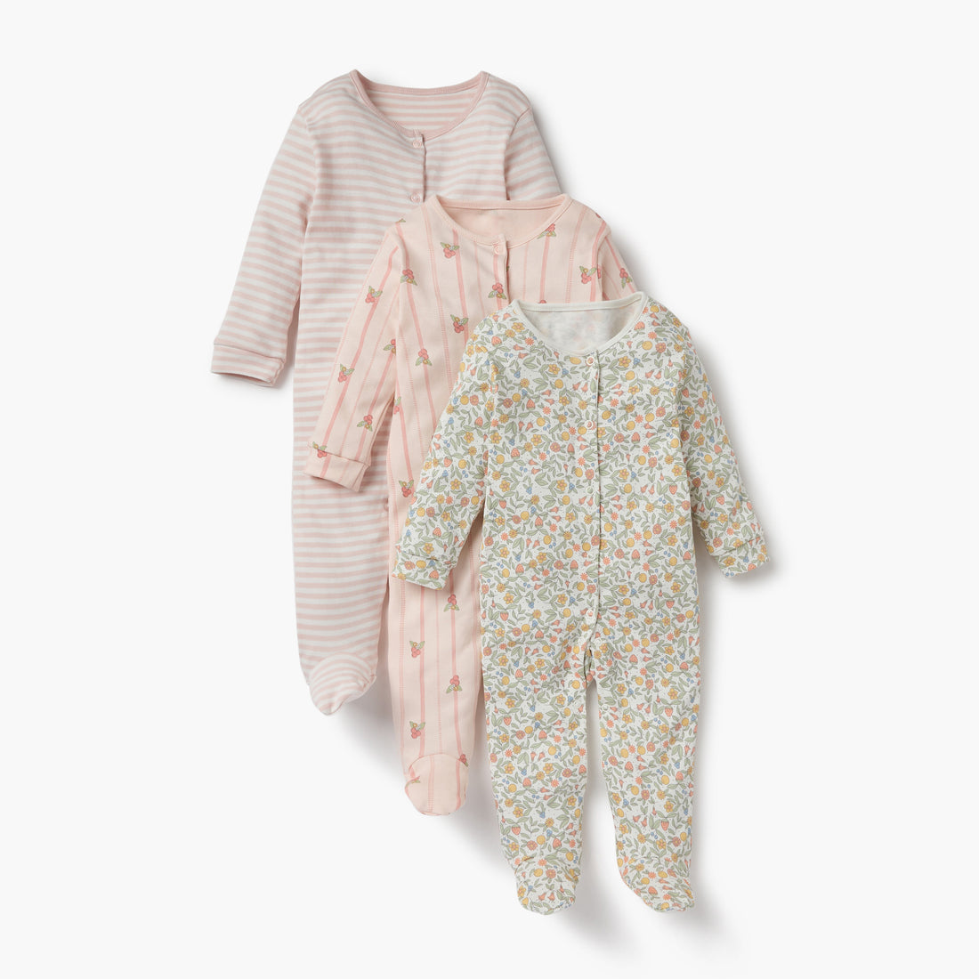 Juniors Printed Sleepsuit with Long Sleeves and Button Closure - Set of 3 - Multicolour / 12-18 mths