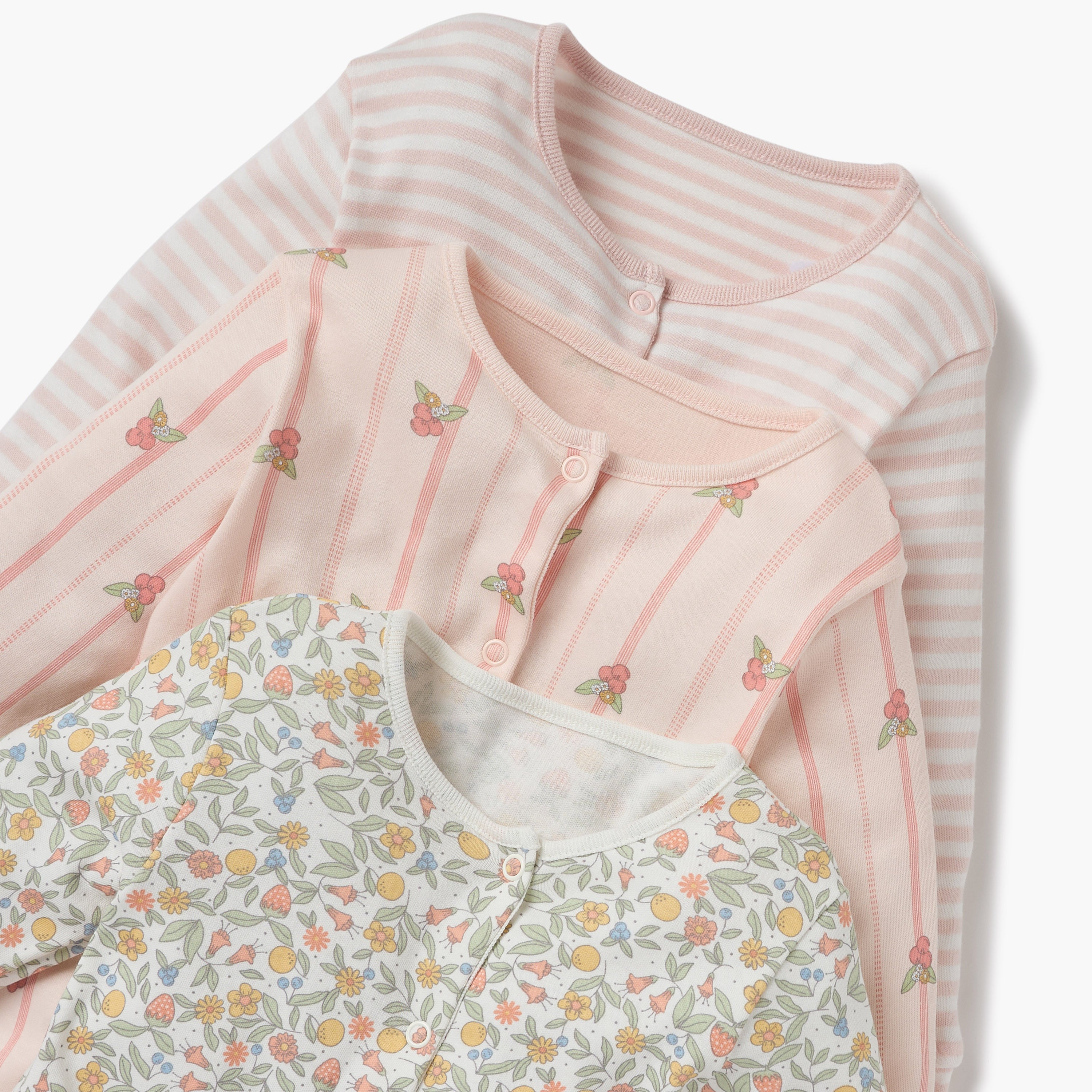 Juniors Printed Sleepsuit with Long Sleeves and Button Closure - Set of 3