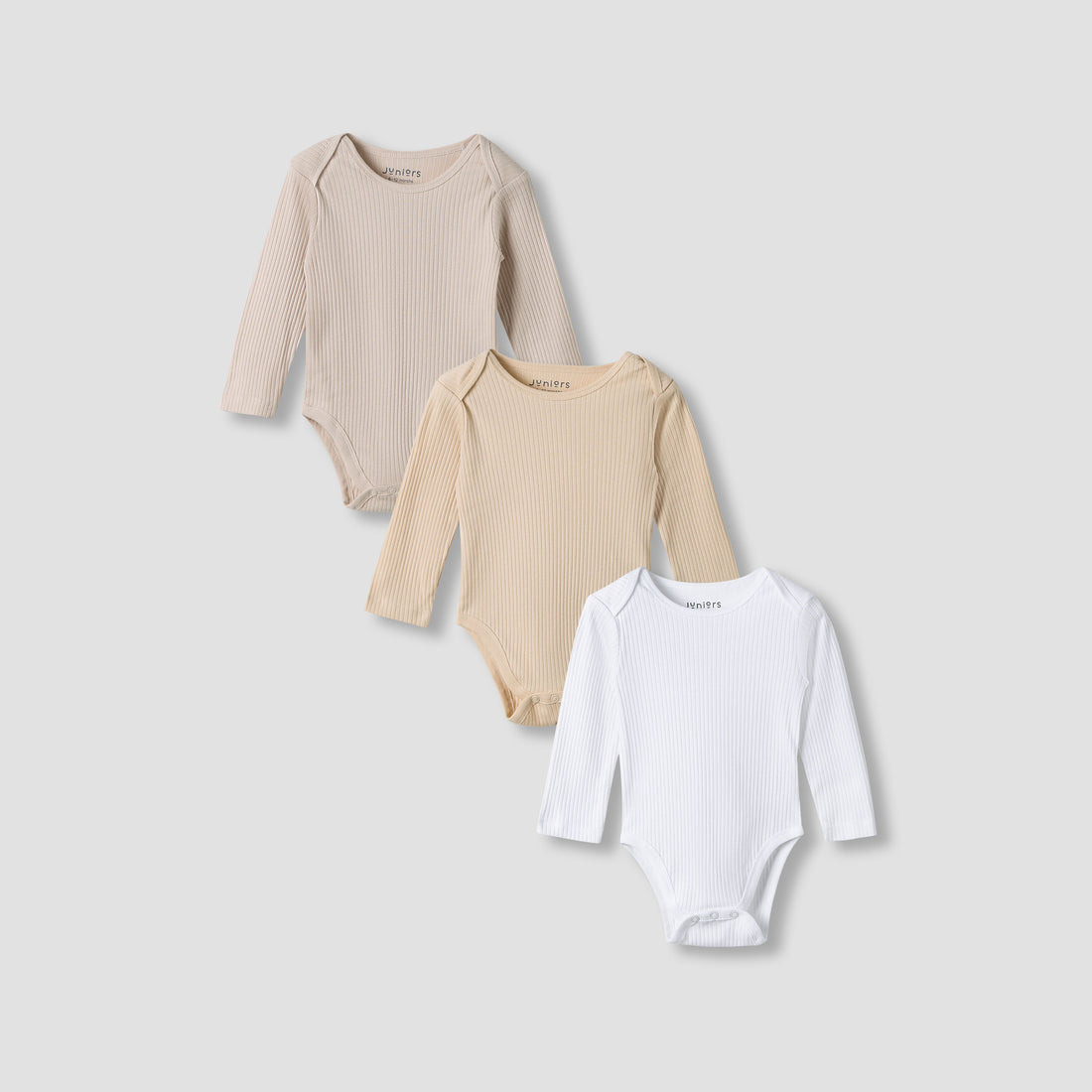 Juniors Round Neck Bodysuit with Snap Button Closure - Cotton - Long Sleeves - Set of 3 - Multicolour / 24-36 mths