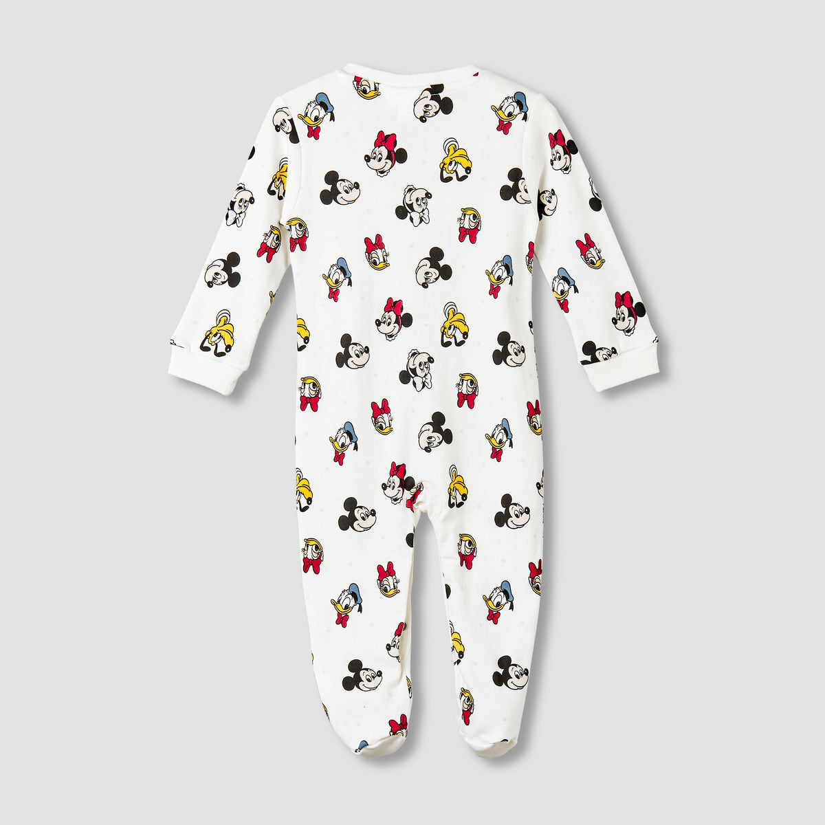 Disney Cotton Round Neck Long Sleeves Sleepsuit with Mickey Mouse and Friends Print