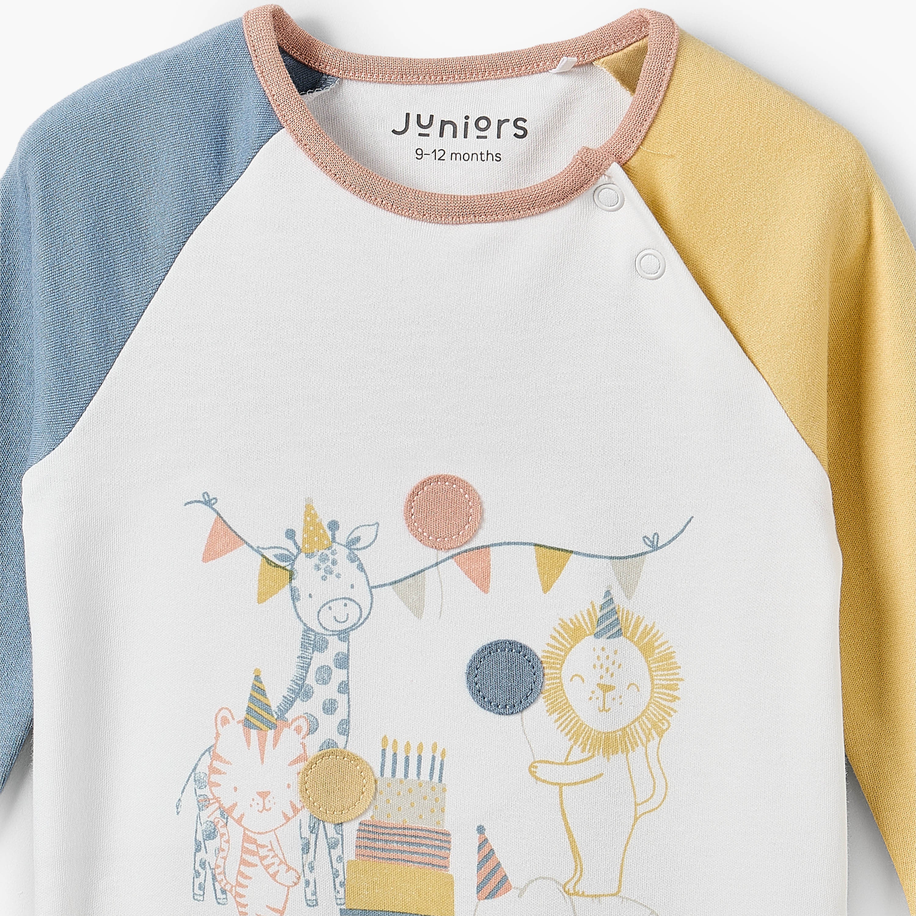 Juniors Cotton Crew Neck Long Sleeves Sleepsuit with Safari Print