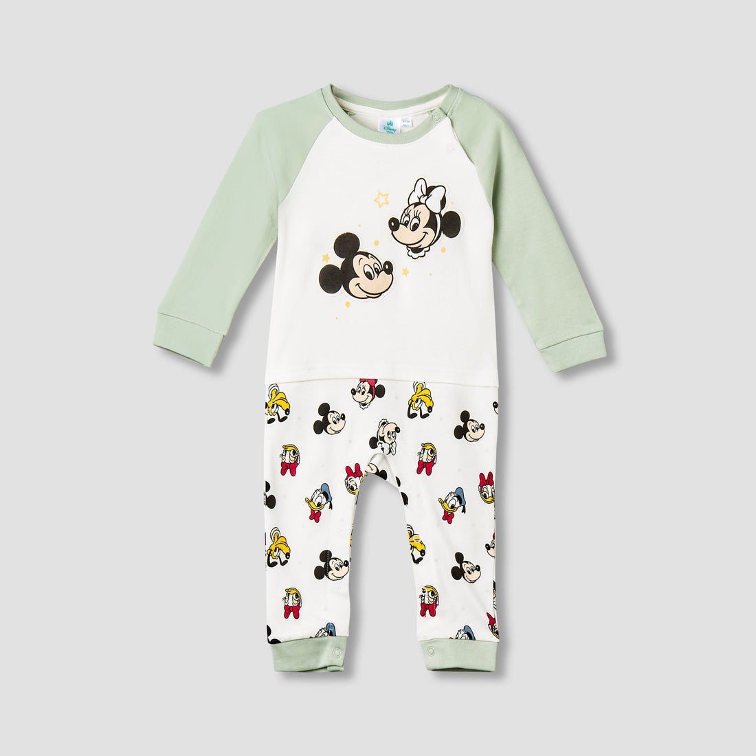 Disney Cotton Crew Neck Long Sleeves Sleepsuit with Mickey and Friends Print - Green / 12-18 mths