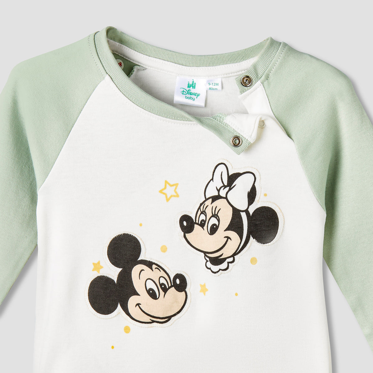 Disney Cotton Crew Neck Long Sleeves Sleepsuit with Mickey and Friends Print