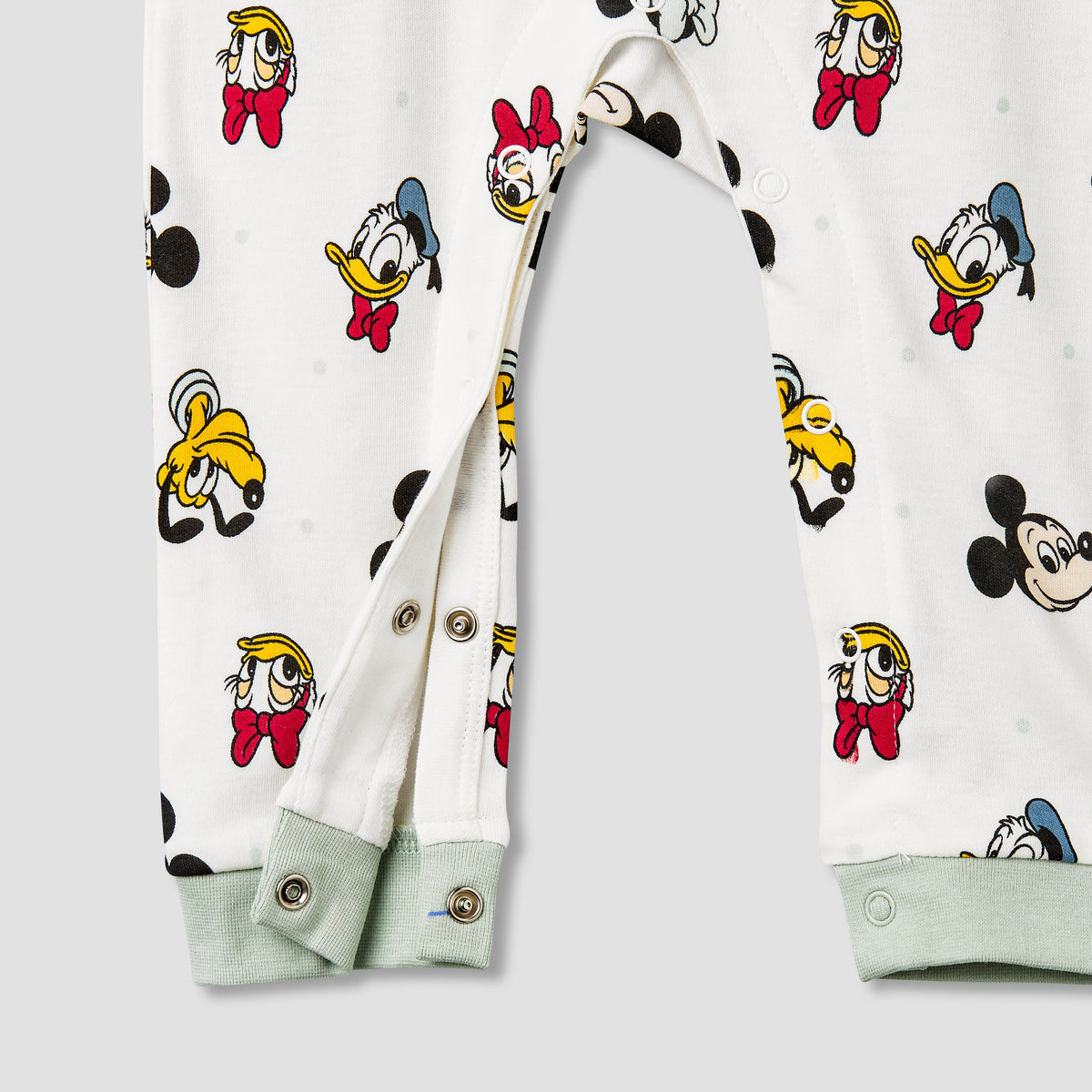 Disney Cotton Crew Neck Long Sleeves Sleepsuit with Mickey and Friends Print