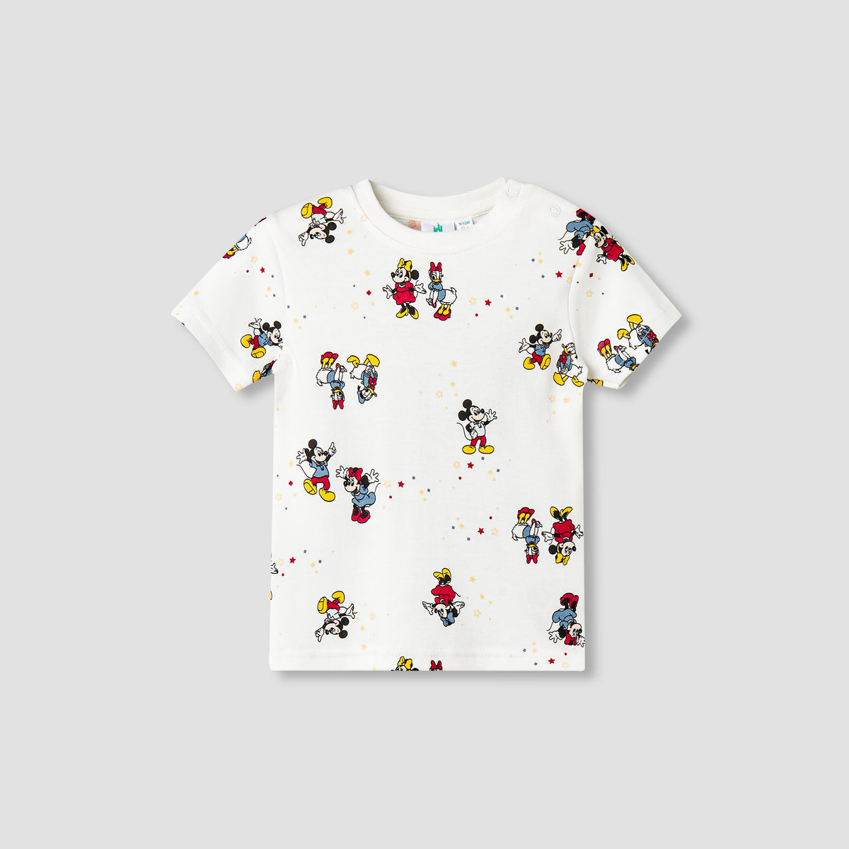 Disney Round Neck Short Sleeve T-shirt and Dungaree Set with Mickey Mouse and Friends Print