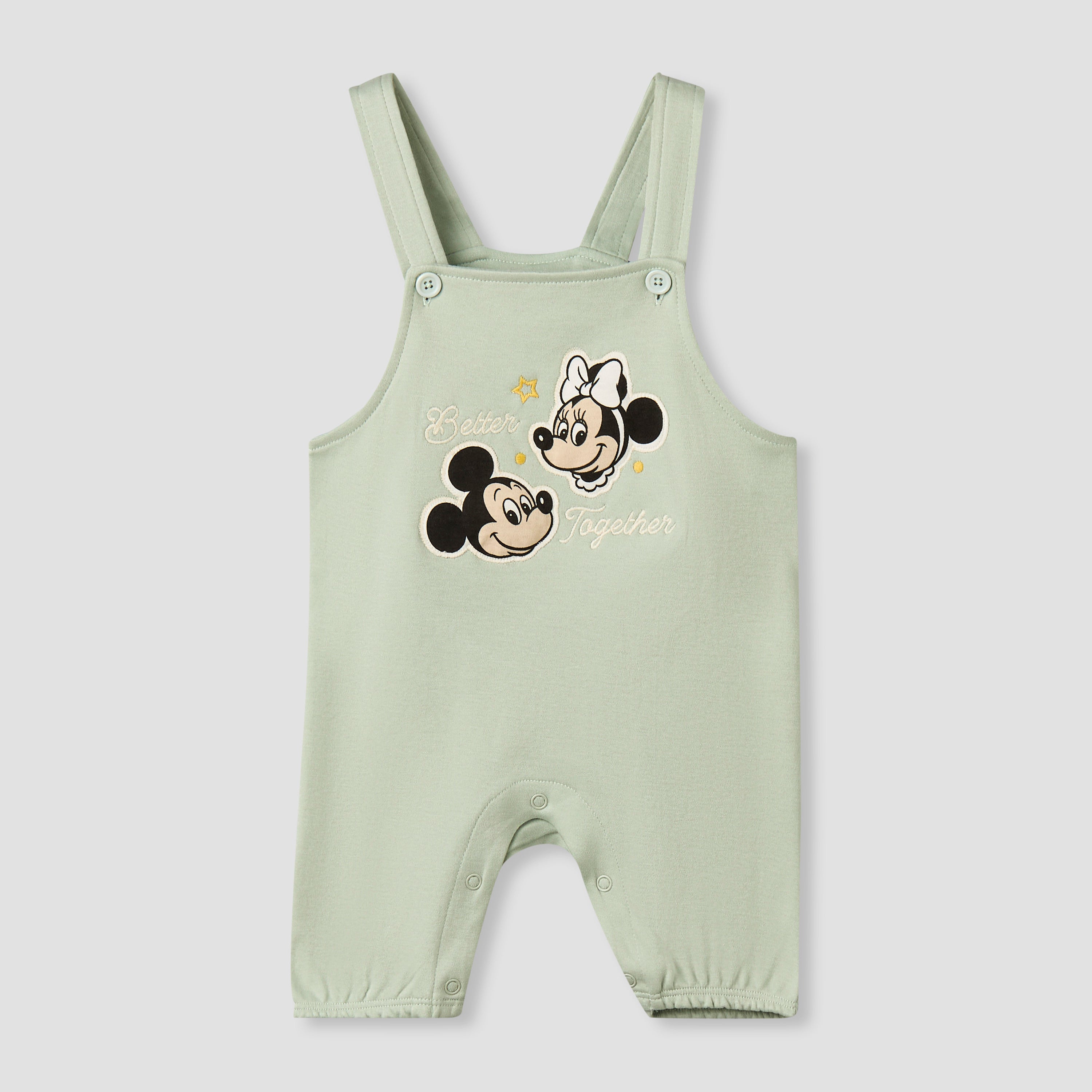 Disney Round Neck Short Sleeve T-shirt and Dungaree Set with Mickey Mouse and Friends Print