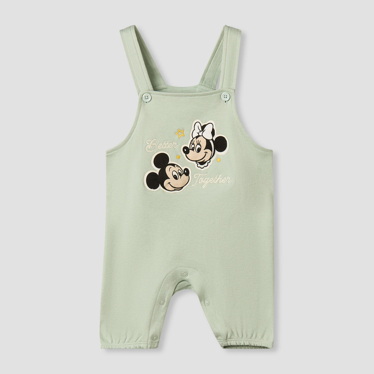 Disney Round Neck Short Sleeve T-shirt and Dungaree Set with Mickey Mouse and Friends Print