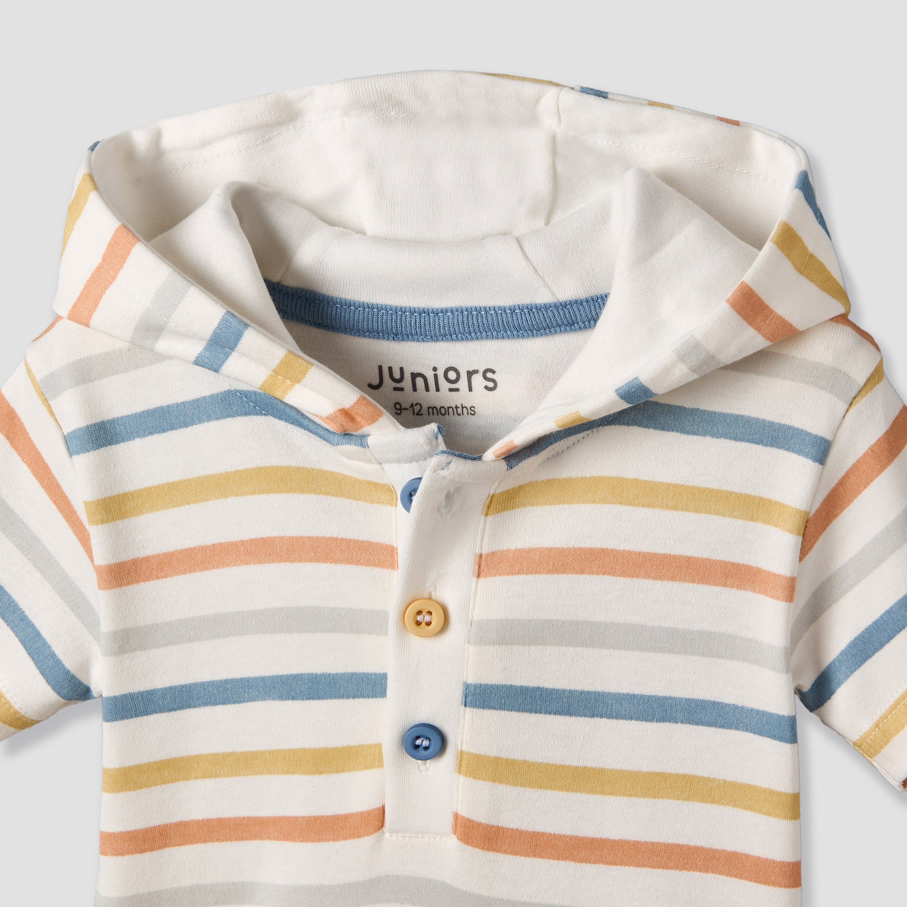 Juniors Hooded Neck Short Sleeves Romper with Stripes