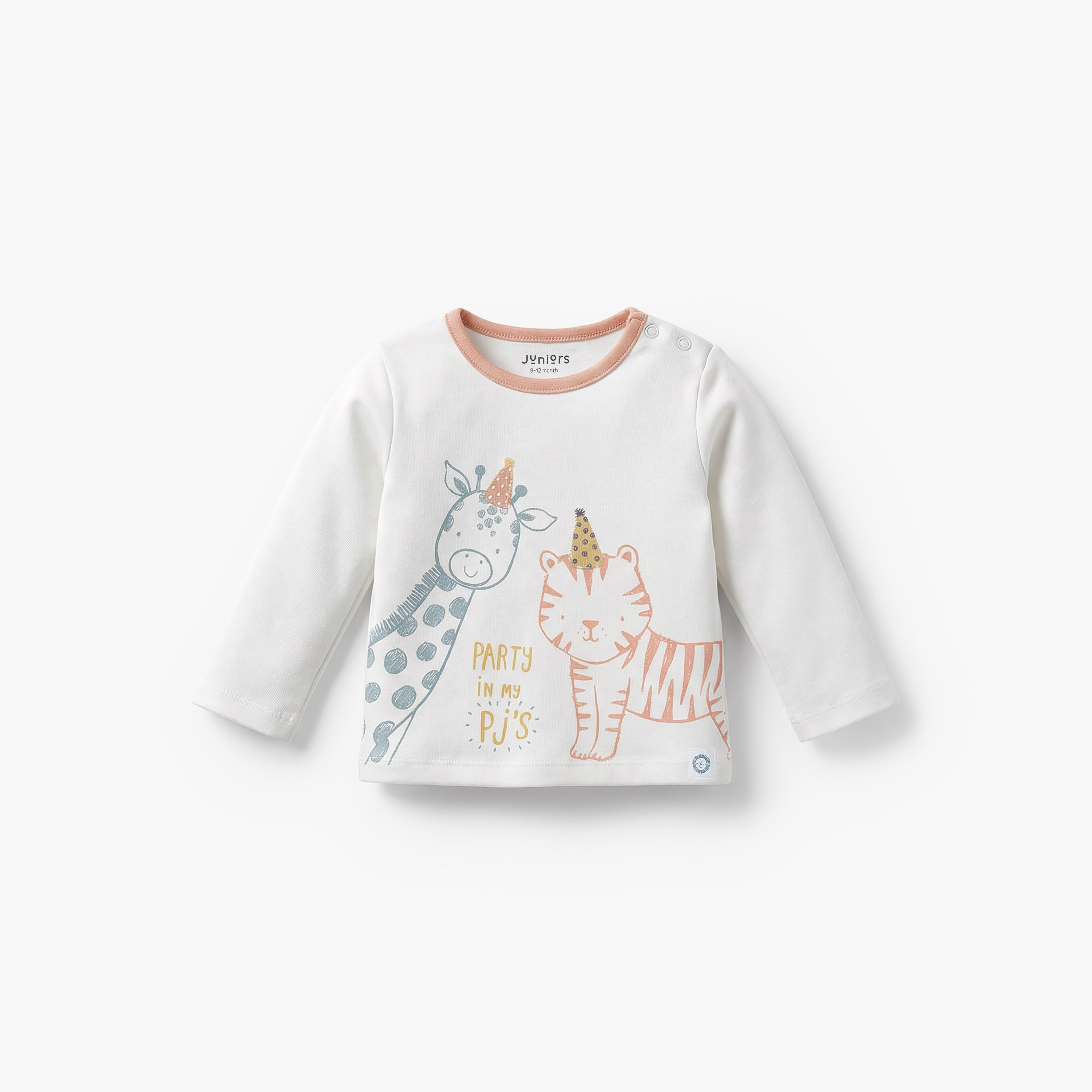 Juniors Cotton Crew Neck Long Sleeves Pyjama Set with Safari Print