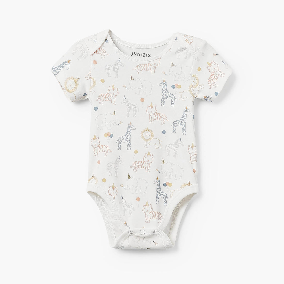 Juniors Cotton Round Neck Short Sleeves Bodysuit with Safari Print