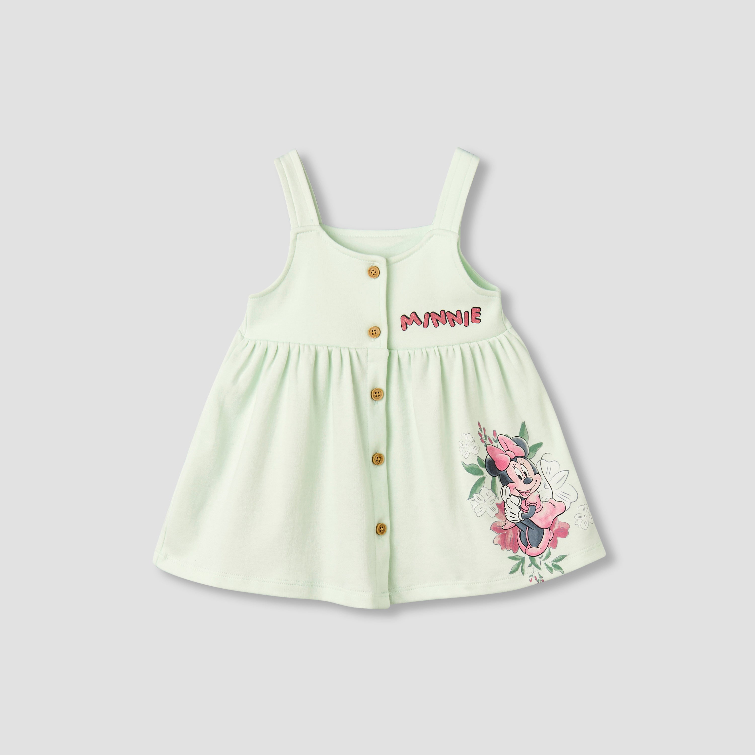 Disney Crew Neck Short Sleeves T-shirt and Dungaree Dress Set with Minnie Mouse Print