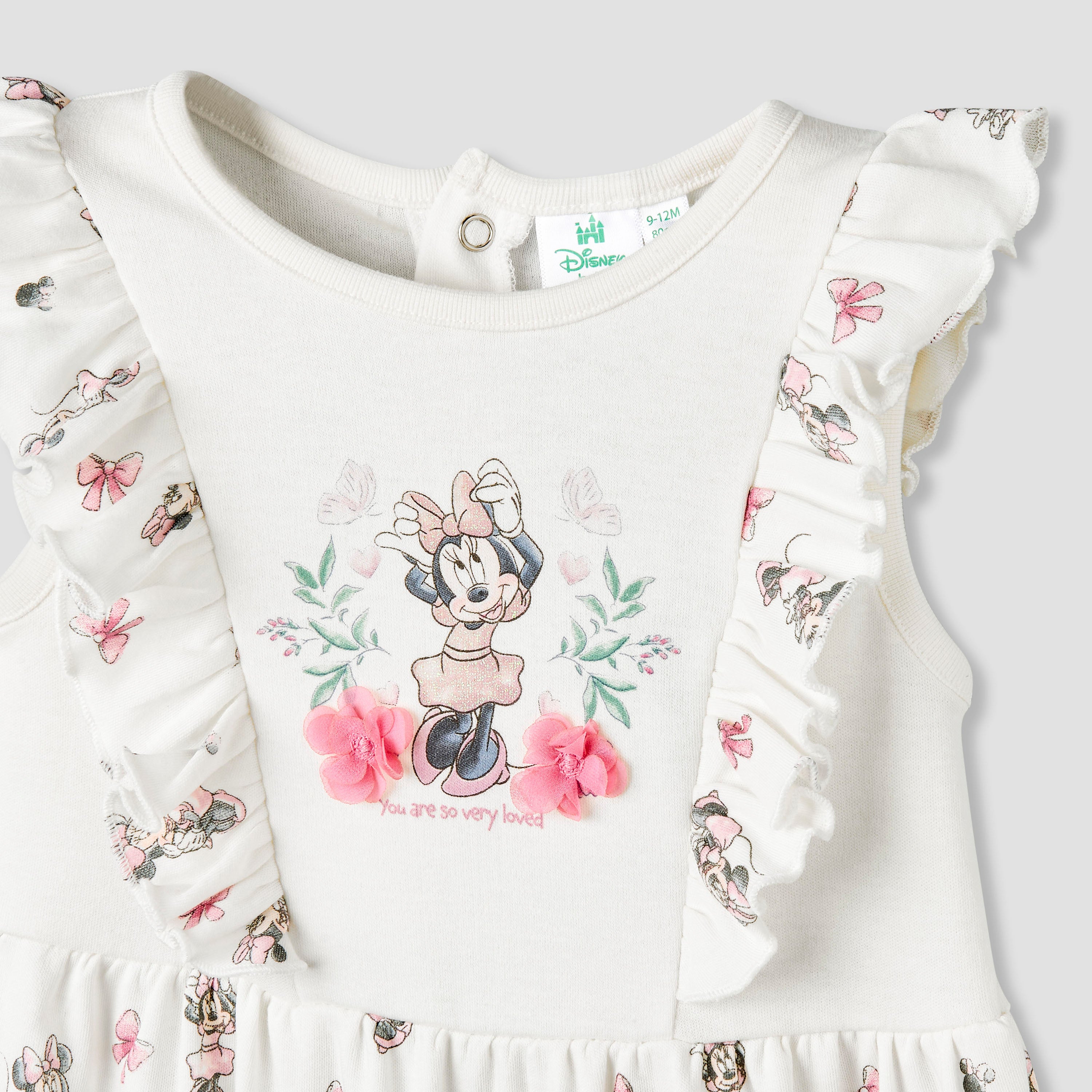 Disney Round Neck Sleeveless Romper with Minnie Mouse Print