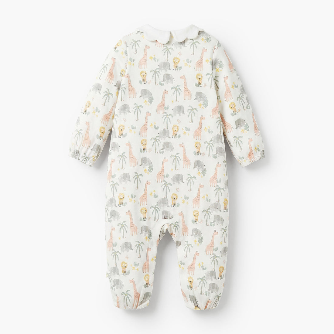 Juniors Cotton Peter Pan Collar Long Sleeves Sleepsuit with Safari Print