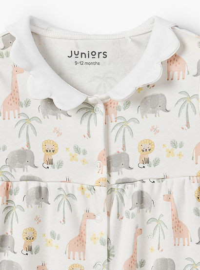 Juniors Cotton Peter Pan Collar Long Sleeves Sleepsuit with Safari Print-baby-girls-clothing-nightwear-sleepsuits-image-3