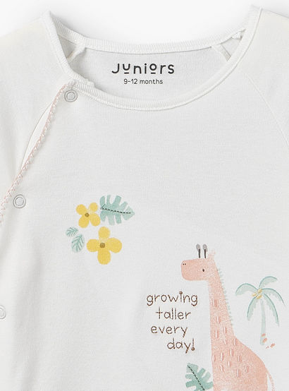 Juniors Cotton Round Neck Long Sleeves Sleepsuit with Giraffe Embroidery-baby-girls-clothing-nightwear-sleepsuits-image-3