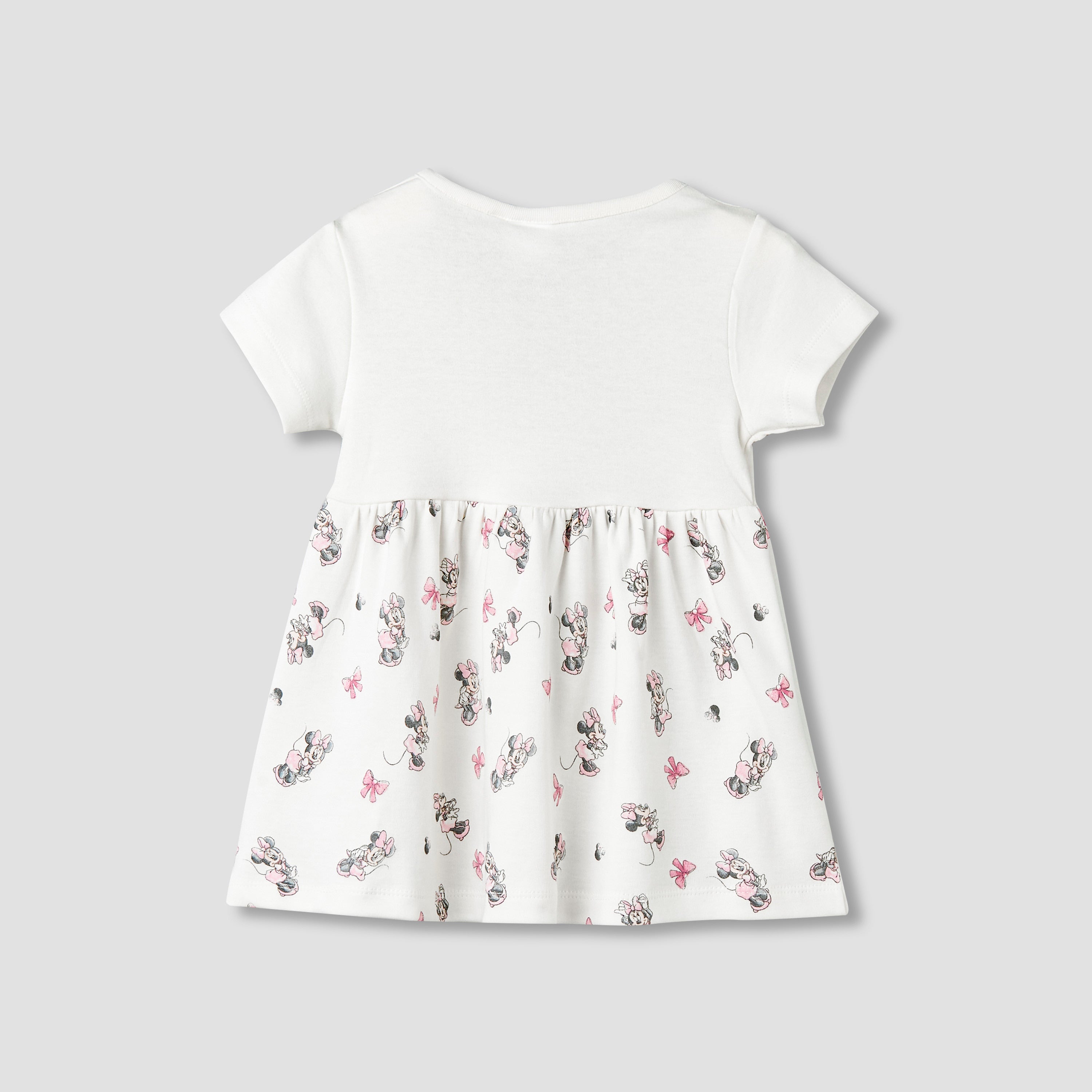 Disney Round Neck Short Sleeves A-line Dress with Minnie Mouse Print