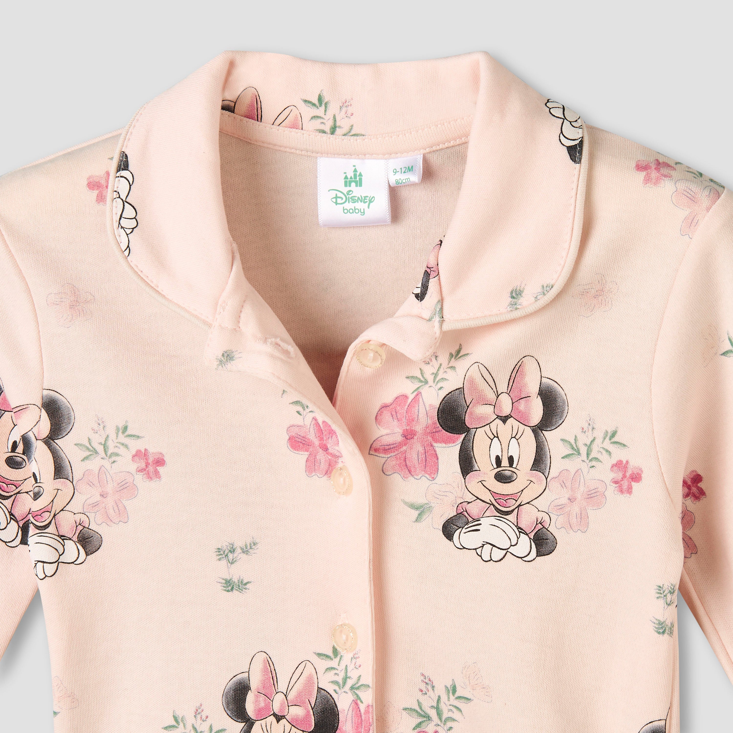 Disney Cotton Collared Long Sleeves Pyjama Set with Minnie Mouse Print