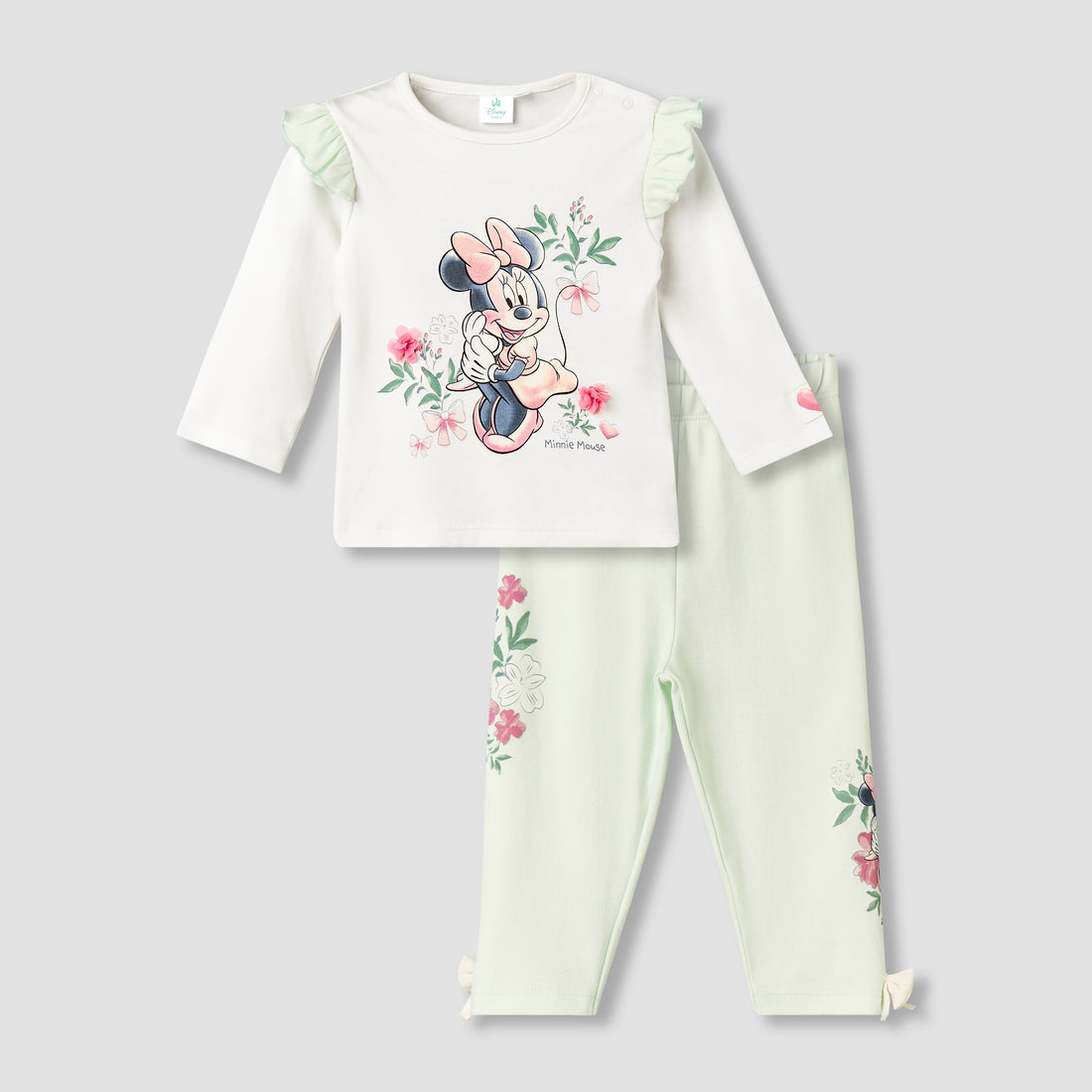 Disney Cotton Round Neck Long Sleeve Pyjama Set with Minnie Mouse Print