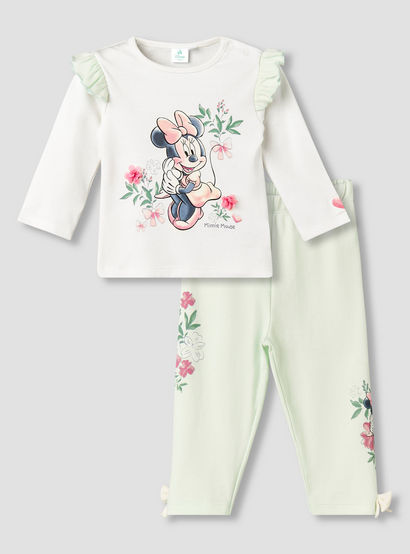 Disney Cotton Round Neck Long Sleeve Pyjama Set with Minnie Mouse Print-baby-girls-clothing-nightwear-pyjamasets-image-2