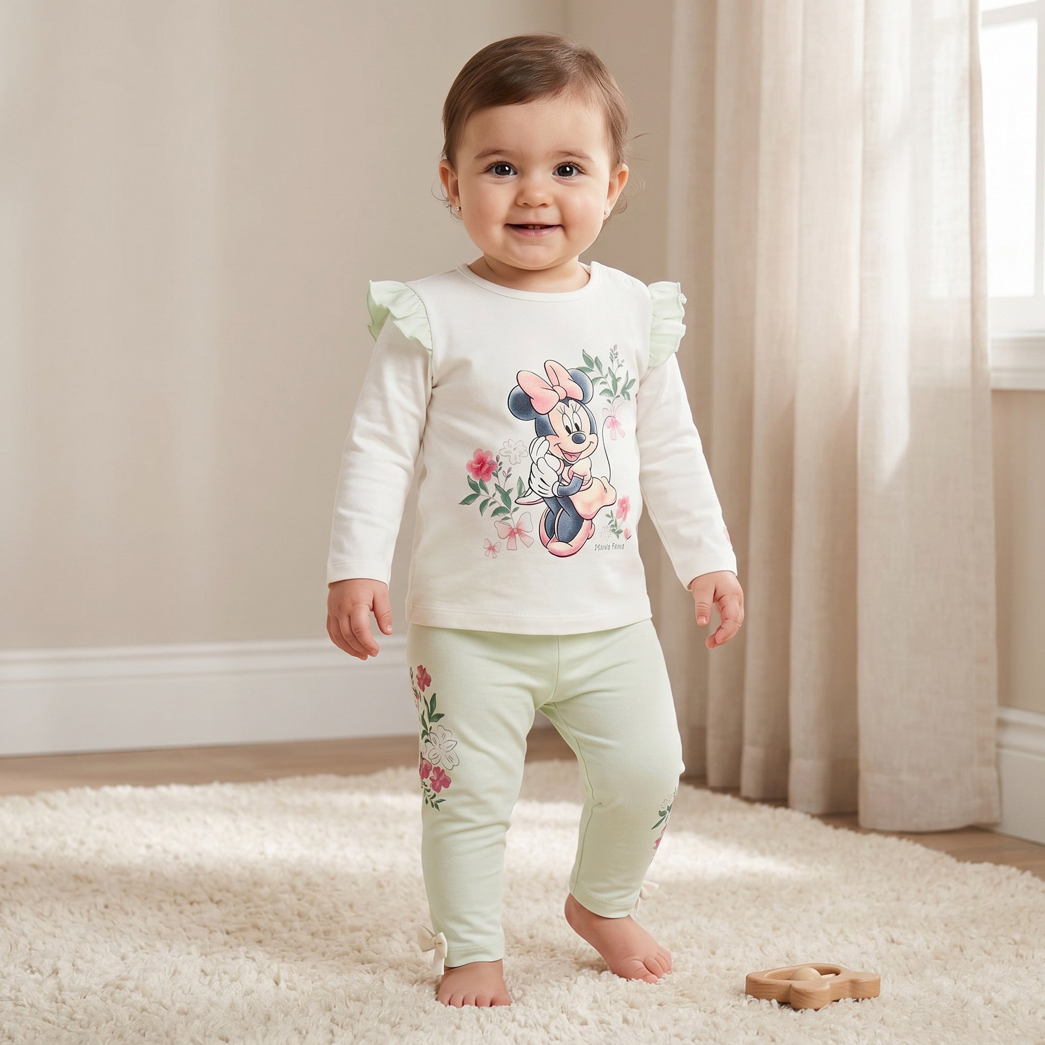 Disney Cotton Round Neck Long Sleeve Pyjama Set with Minnie Mouse Print - Multicolour / 12-18 mths