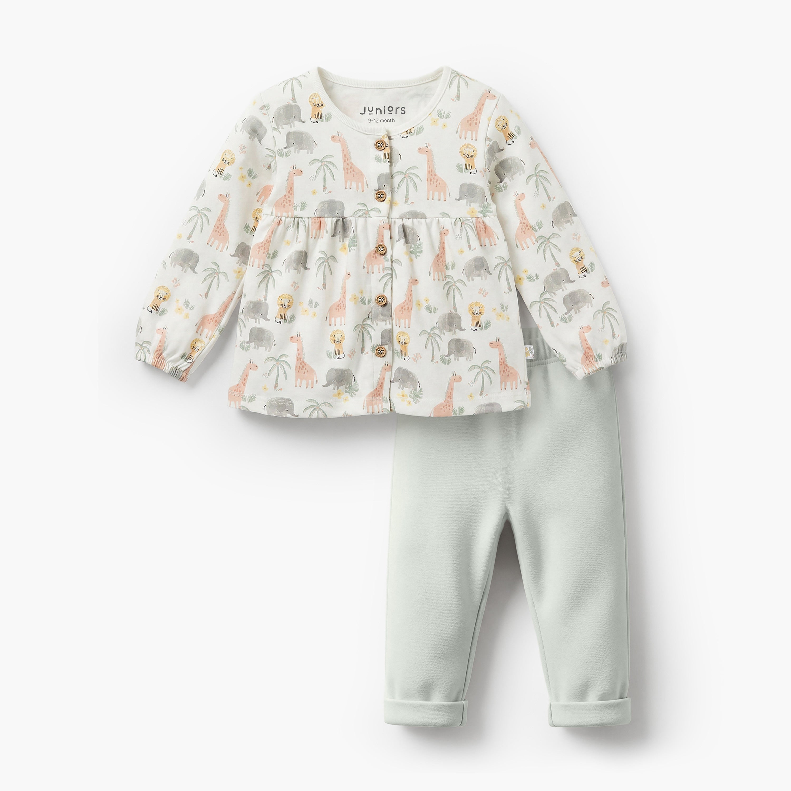 Juniors Cotton Round Neck Long Sleeves Pyjama Set with Safari Print