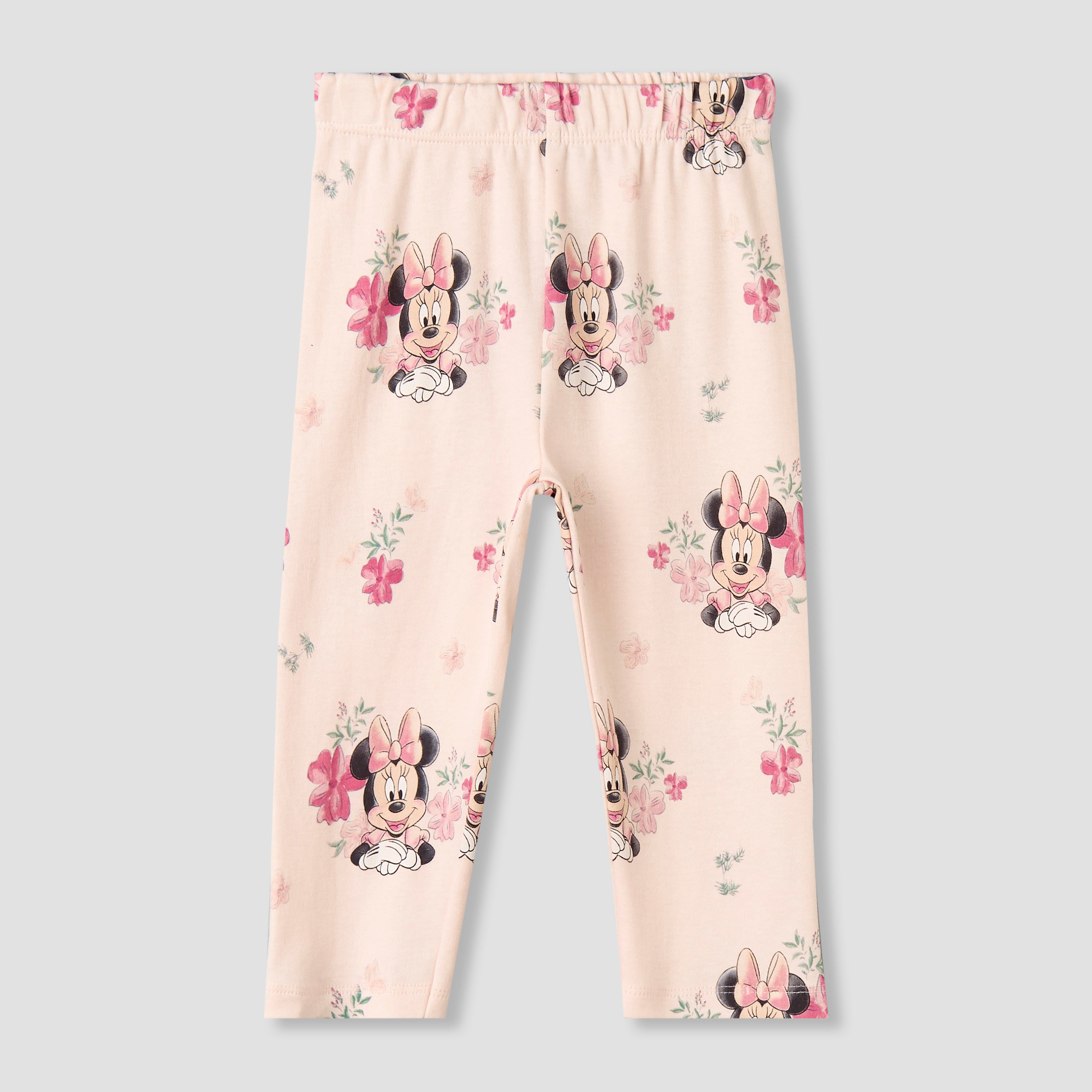 Disney Cotton Round Neck Short Sleeves Bodysuit and Leggings Set with Minnie Mouse Print