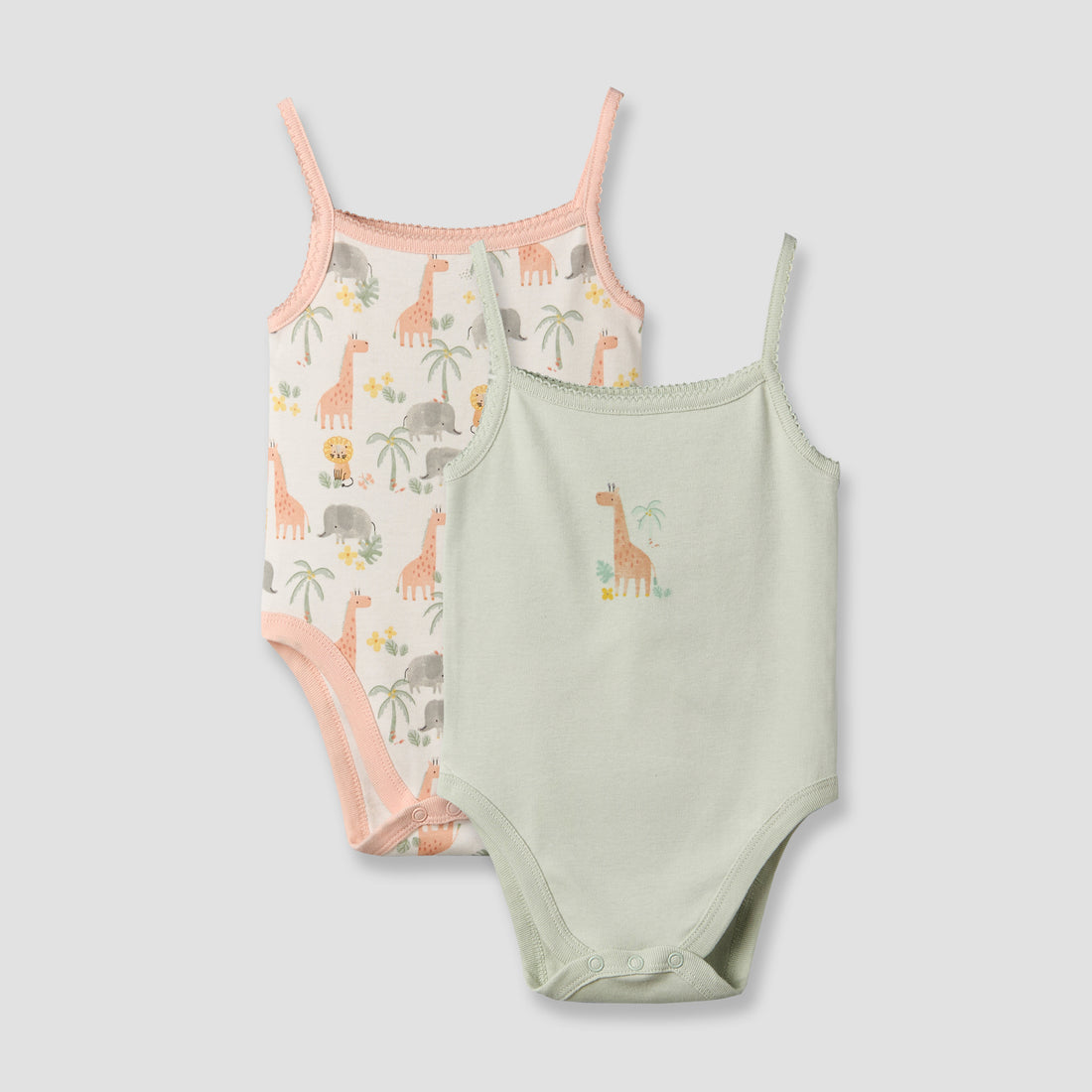 Pack of 2 Juniors Cotton Square Neck Sleeveless Bodysuit with Giraffe Print