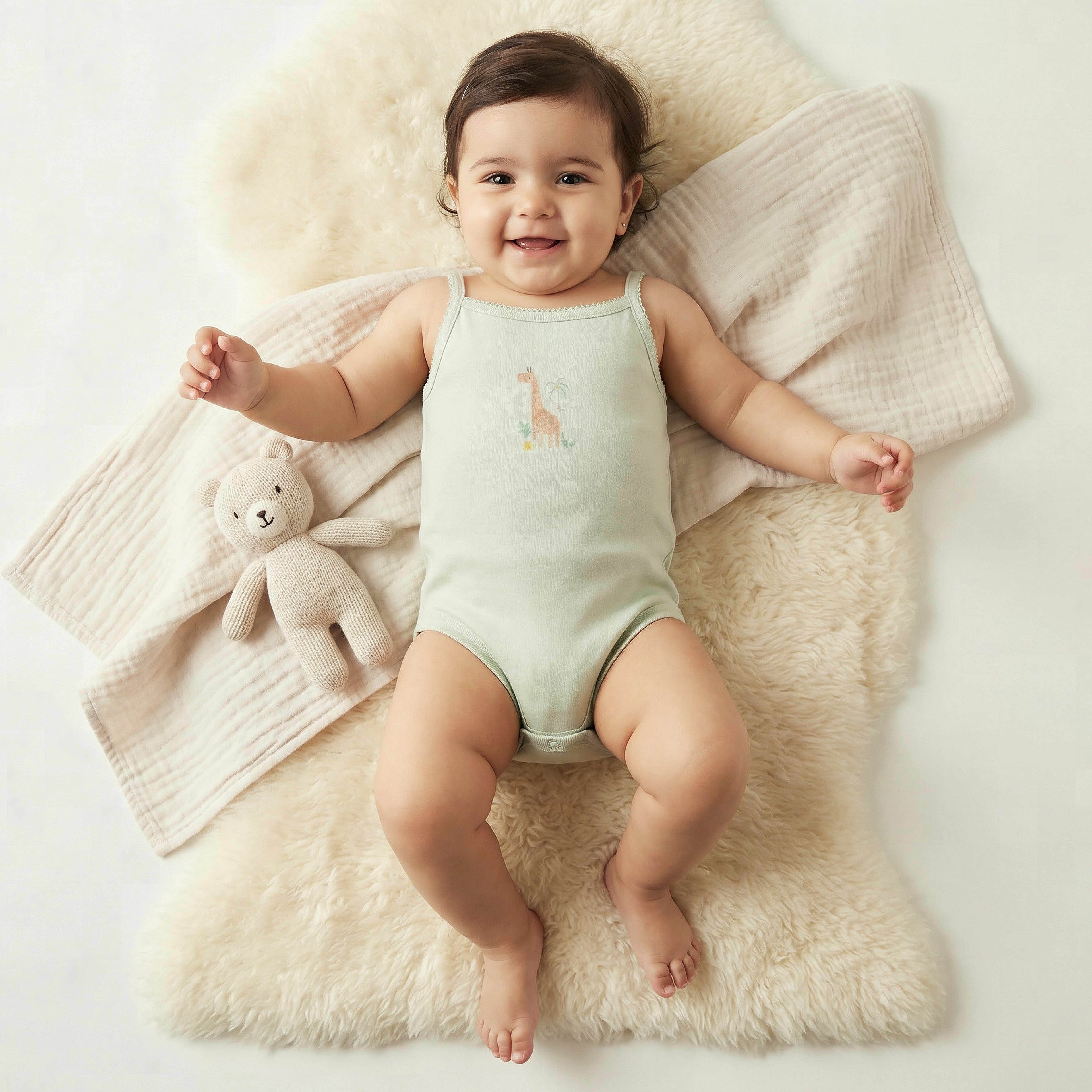Pack of 2 Juniors Cotton Square Neck Sleeveless Bodysuit with Giraffe Print