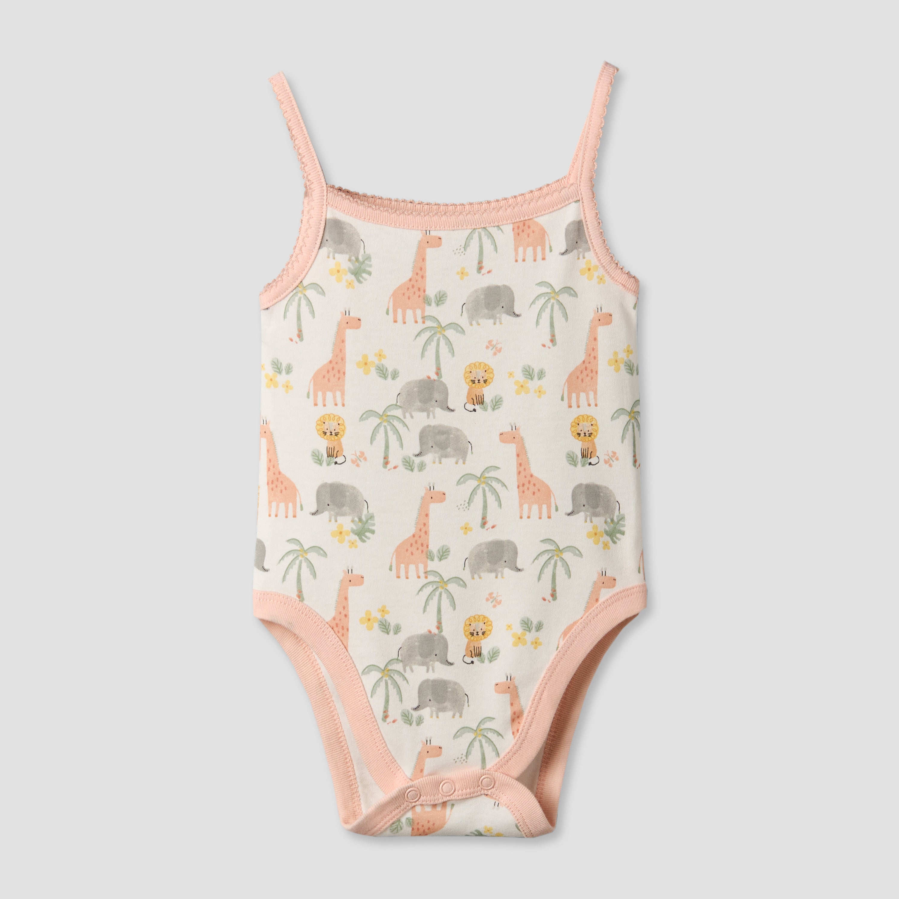 Pack of 2 Juniors Cotton Square Neck Sleeveless Bodysuit with Giraffe Print