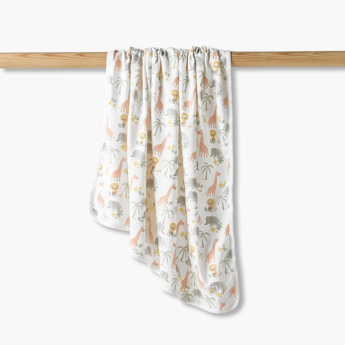 Juniors Receiving Blanket with Safari Print - White / 0-6 mths
