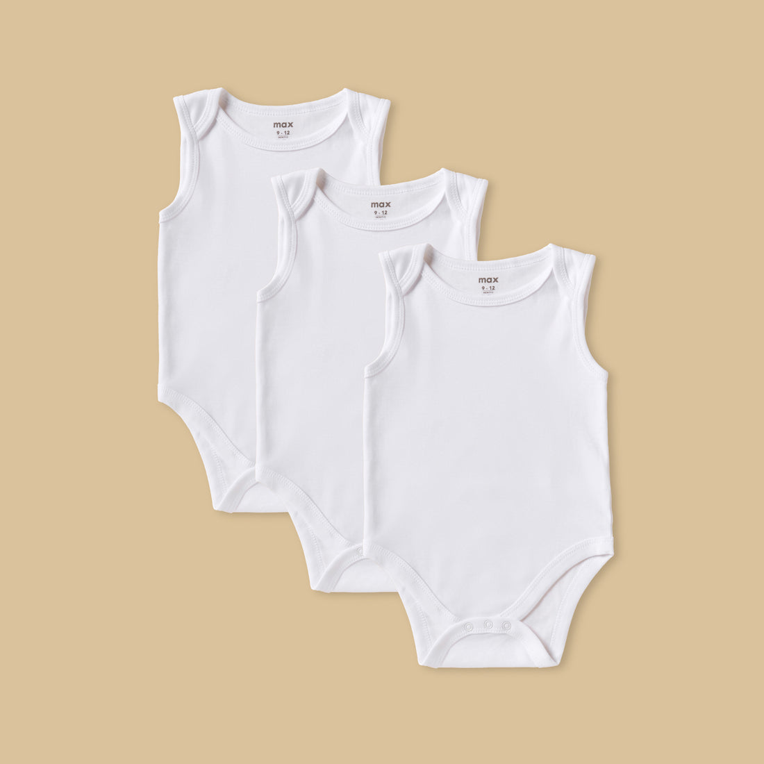 Pack of 3 - Plain BCI Cotton Sleeveless Bodysuit with Snap Closure
